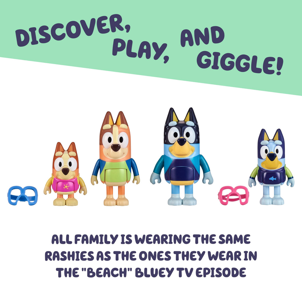 Bluey Family Figure Pack of 4, Robust Poseable Character Toys with Bingo, Chilli, and Bandit Figures, Toddler-Sized Animal Figurines for Kids Ages 3+