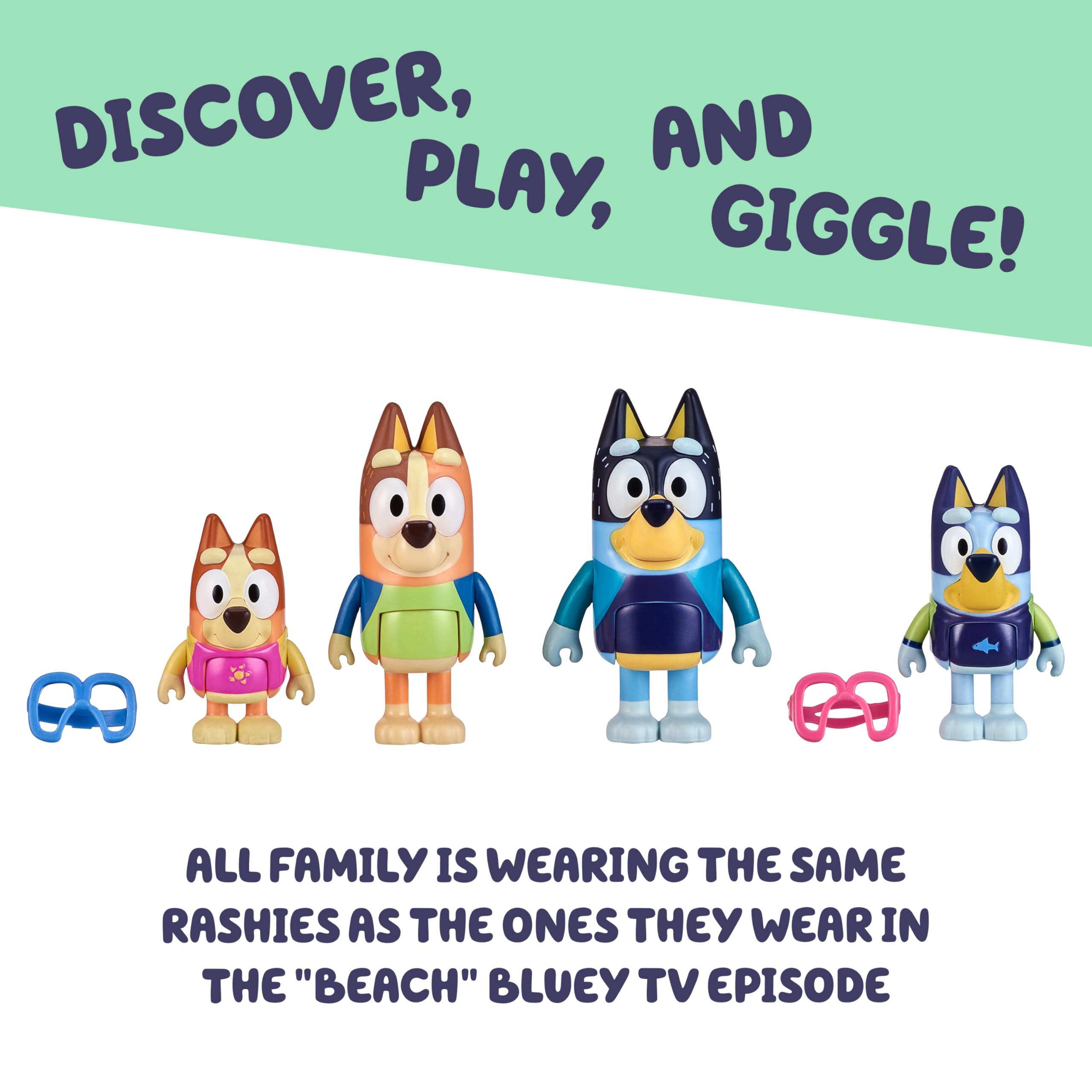 Bluey Family Figure Pack of 4, Robust Poseable Character Toys with Bingo, Chilli, and Bandit Figures, Toddler-Sized Animal Figurines for Kids Ages 3+