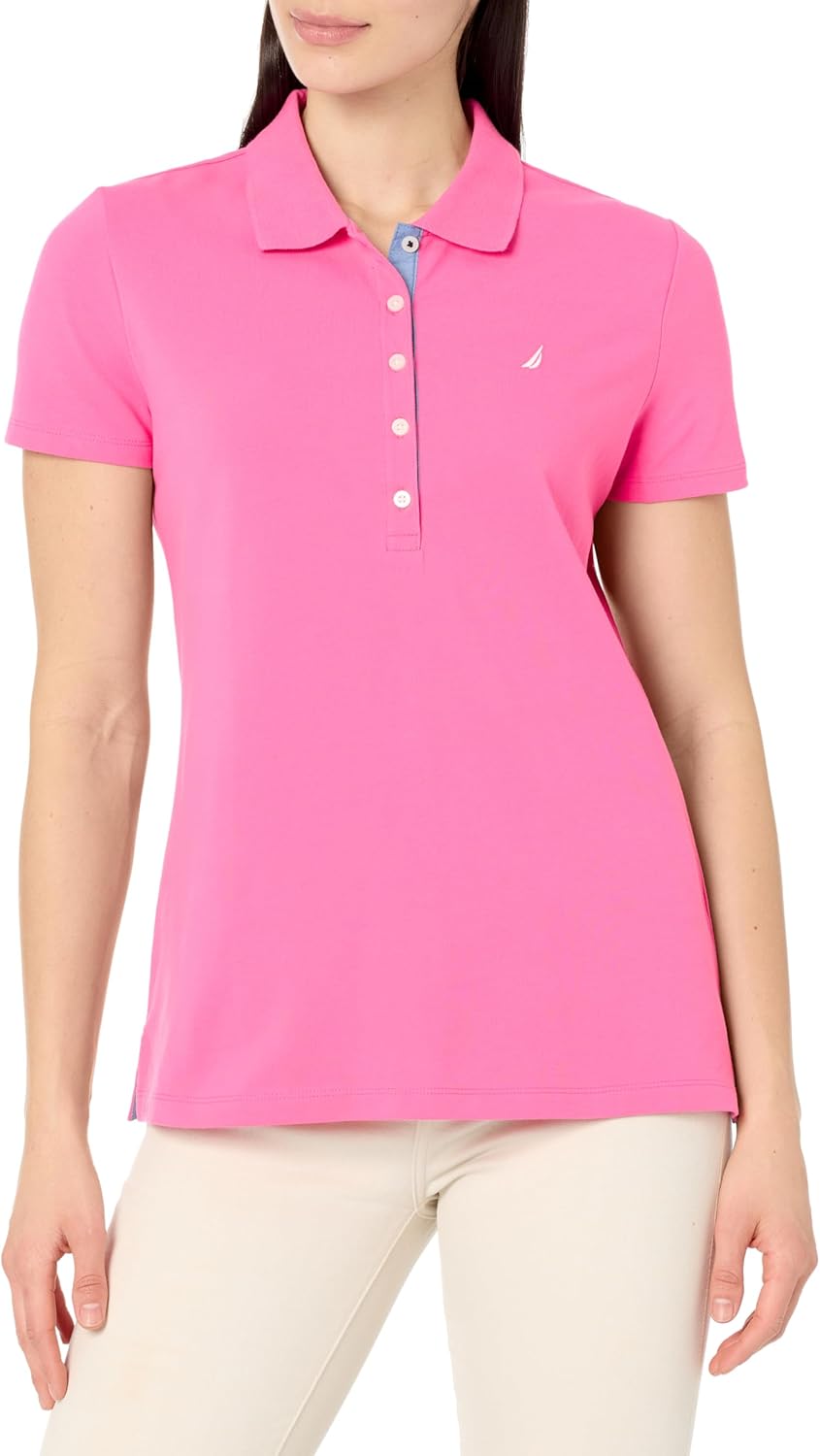 Nautica Women's 5-Button Short Sleeve Breathable 100% Cotton Polo Shirt