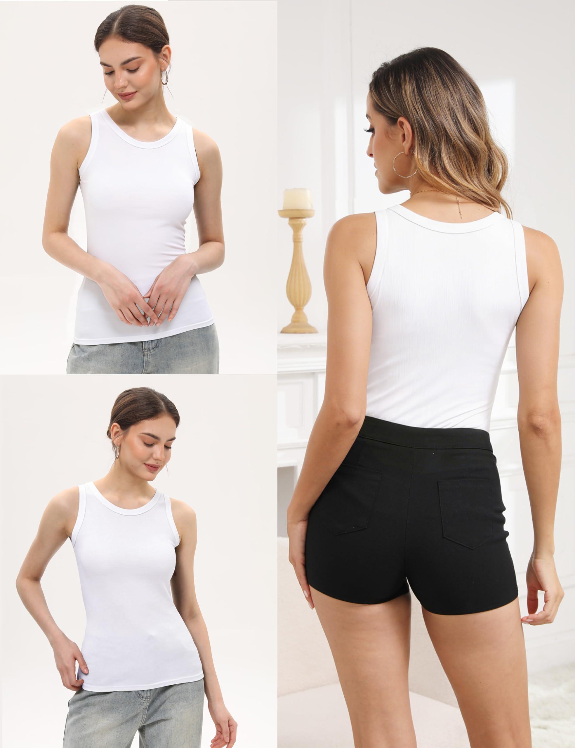 5 Pack Womens Crewneck Tank Tops High Neck Tank Tops Sleeveless Slim Fit Basic Tanks Top Ladies Undershirts
