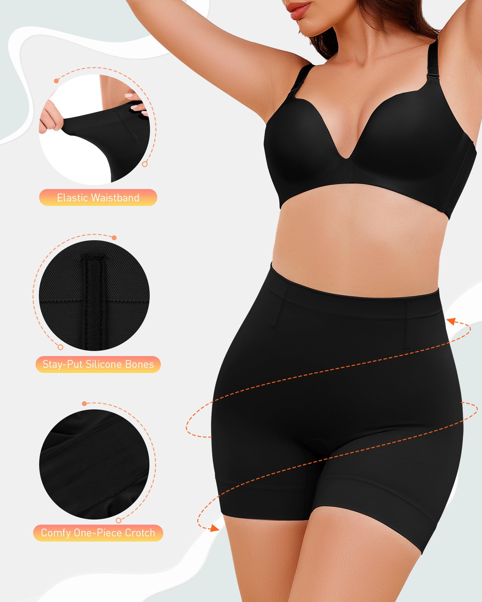 Shapewear Shorts for Women, Mid Waist Tummy Control Shaper | Mid-waist tummy control shapewear shorts smooth tummy and thighs with seamless comfort and discreet under-dress wear