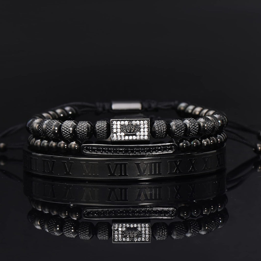 3PCS Stainless Steel Bracelets for Men Gold Roman Numeral Bangle Bracelet Twisted Cable Bracelet Adjustable Cuff Bracelet Mens Luxury Jewelry Bracelets Gifts