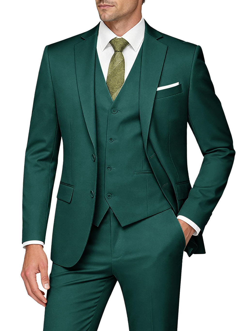 Men's Slim Fit 3 Piece Suits Two Button Blazer Vest & Pants Tuxedo Set for Business Wedding Party