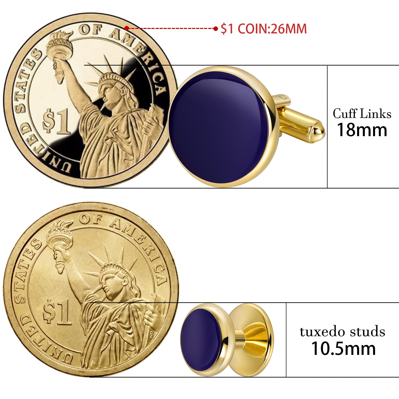 Men’s Cufflinks and Tuxedo Studs Set with Gift Box; Men’s Jewelry or Accessories Suitable for Black Suit White Shirts Vest and Red Bow tie on Wedding or Anniversary and Birthday