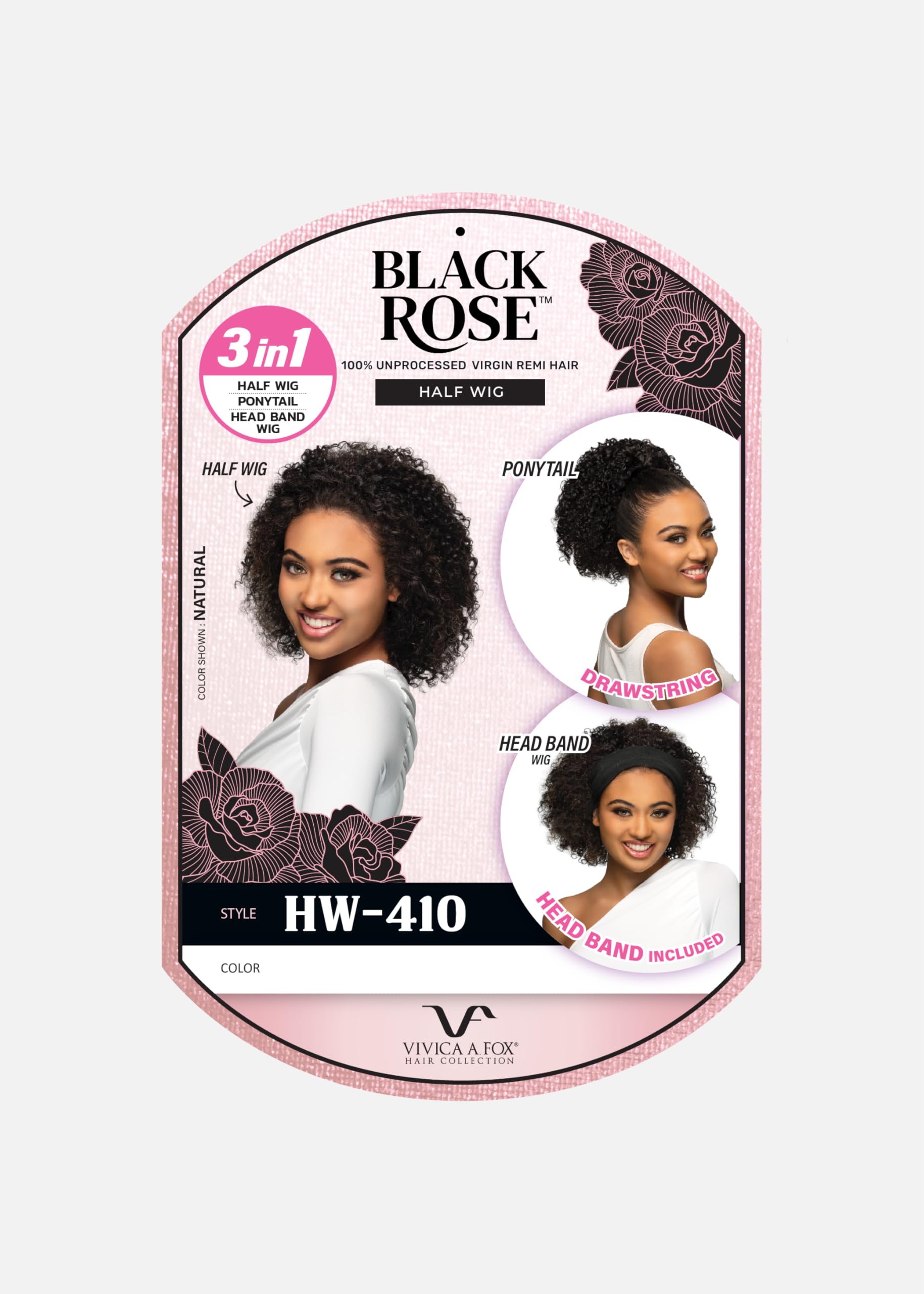 Jerry Curl 12 inch 100% Unprocessed Virgin Remi Half Wig, BLACK ROSE, 3 in 1 - Half Wig, Ponytail, Head Band included, Drawstring Cap Combs, Glueless Fast Install, 12 inch (Natural)