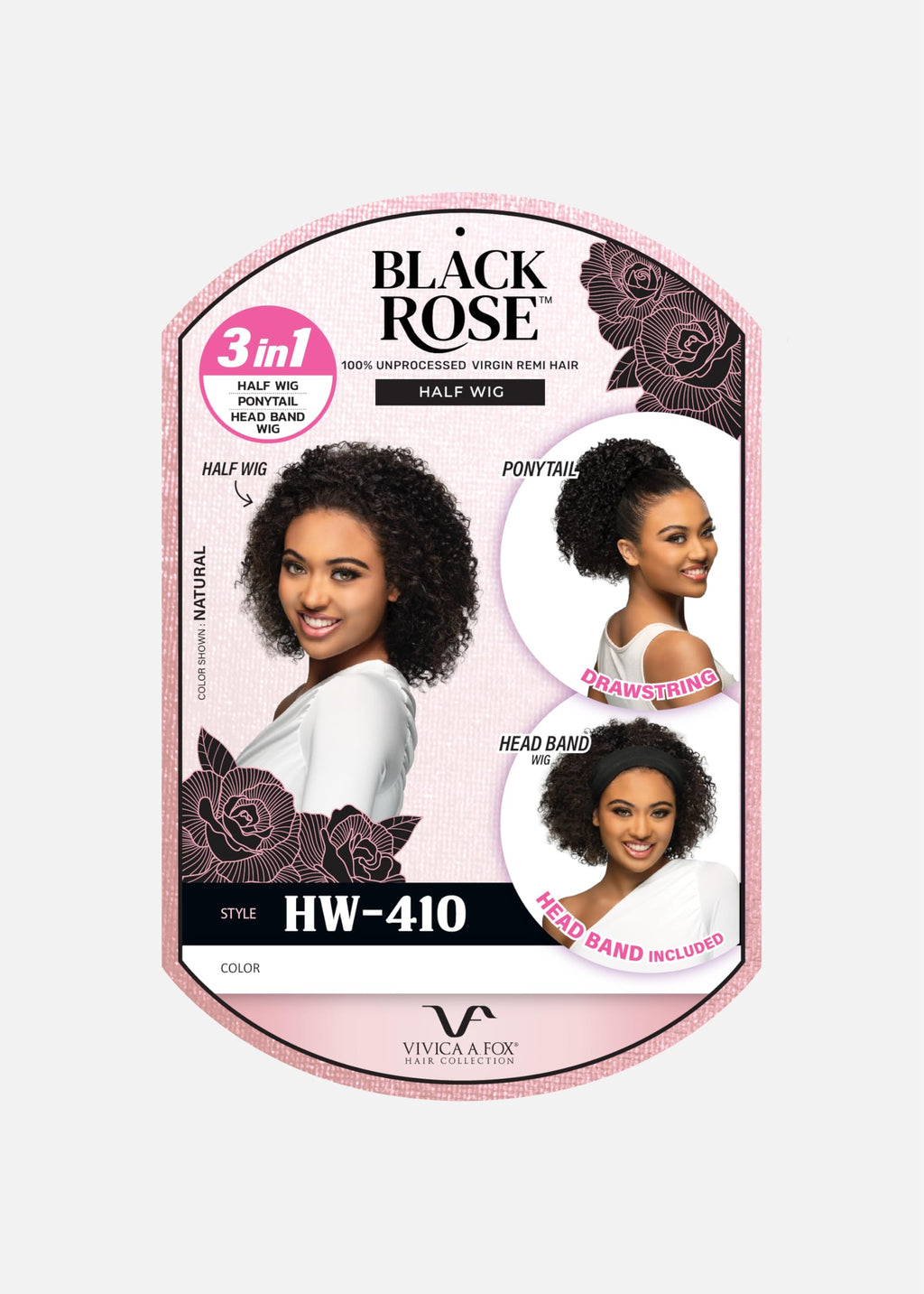 Jerry Curl 12 inch 100% Unprocessed Virgin Remi Half Wig, BLACK ROSE, 3 in 1 - Half Wig, Ponytail, Head Band included, Drawstring Cap Combs, Glueless Fast Install, 12 inch (Natural)