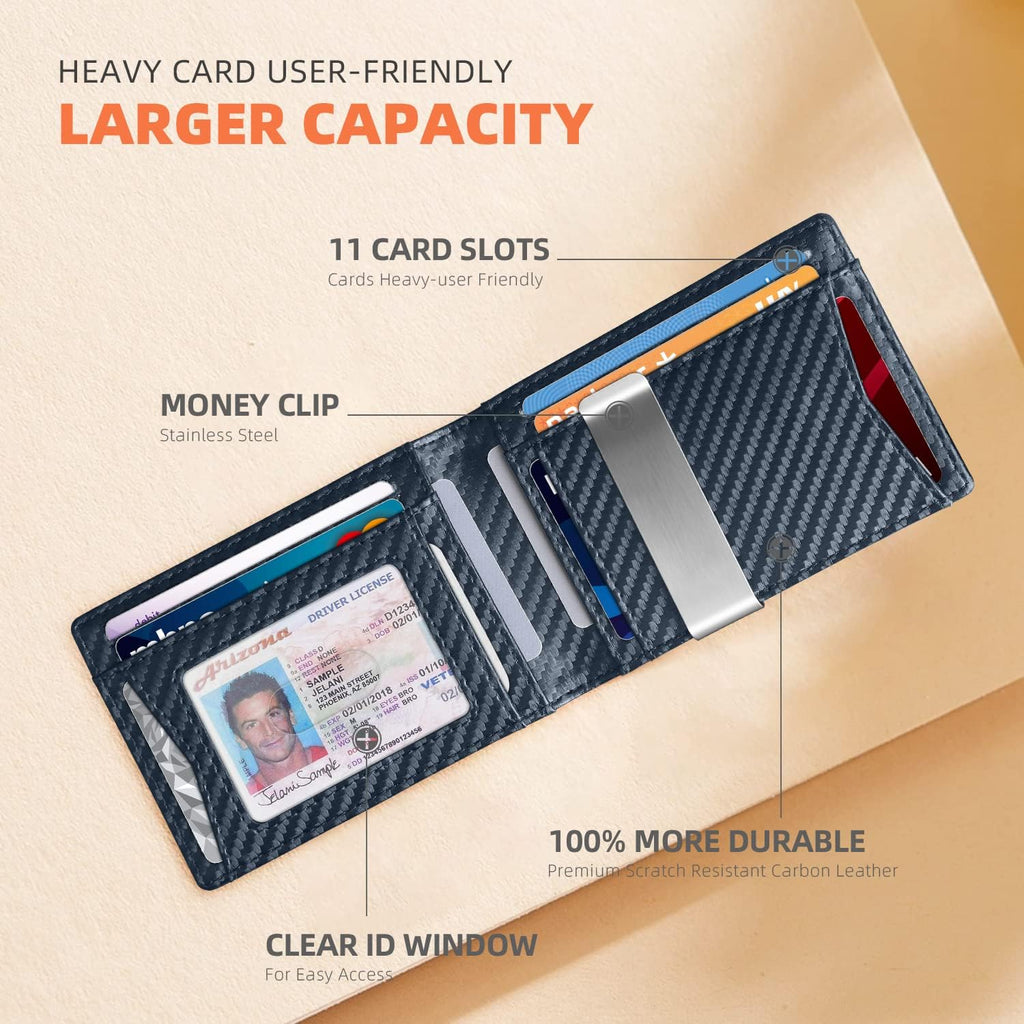Slim Wallets for Men - Leather Money Clip Mens Wallet - RFID Blocking Front Pocket Bifold Wallet - Thin Credit Card Holder with Gift Box