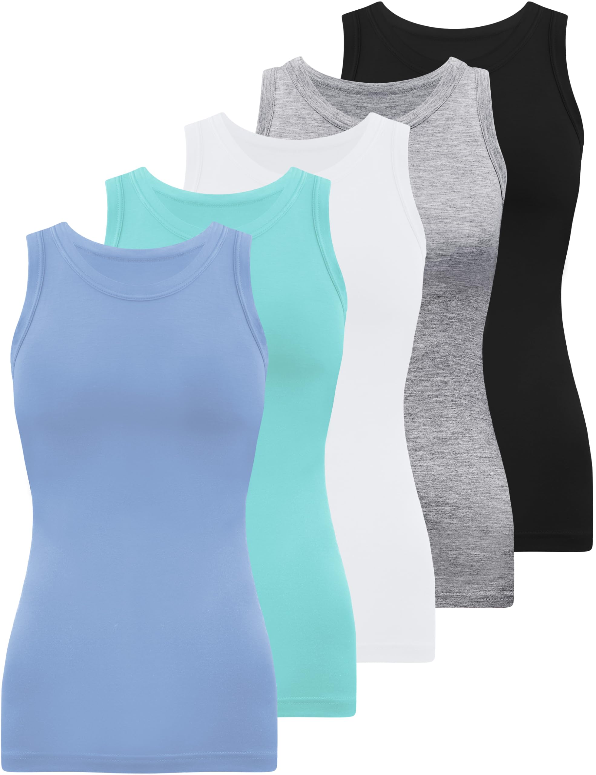 5 Pack Womens Crewneck Tank Tops High Neck Tank Tops Sleeveless Slim Fit Basic Tanks Top Ladies Undershirts