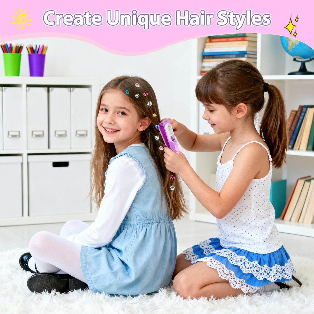 kidzkube Hair Gem Stamper Kit, Bling Hair Jewels for Girls Toys, Hair Styling Tool with Reusable Shining Diamonds, Birthday Gifts Toys for Girls Ages 3 4 5 6 8-12