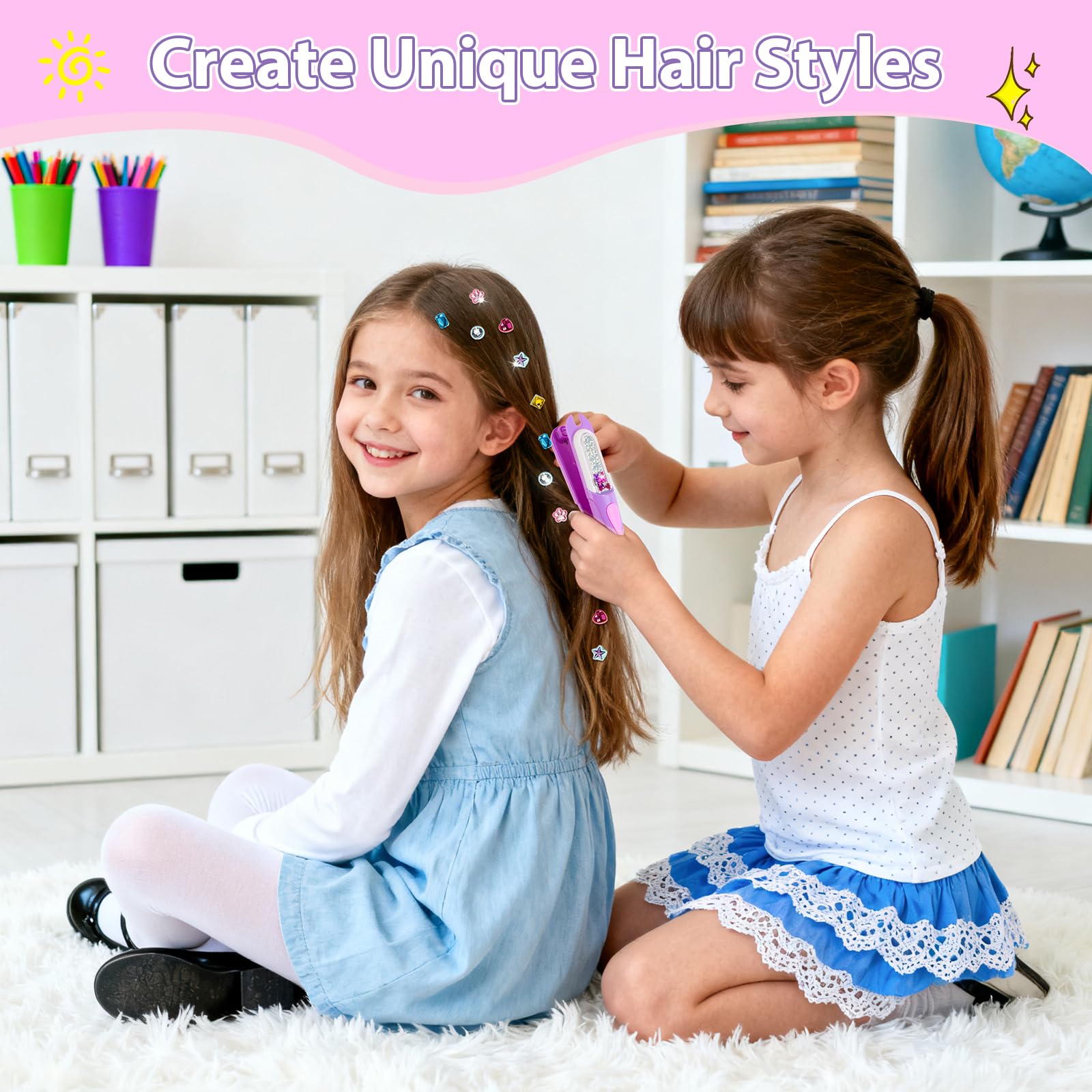kidzkube Hair Gem Stamper Kit, Bling Hair Jewels for Girls Toys, Hair Styling Tool with Reusable Shining Diamonds, Birthday Gifts Toys for Girls Ages 3 4 5 6 8-12