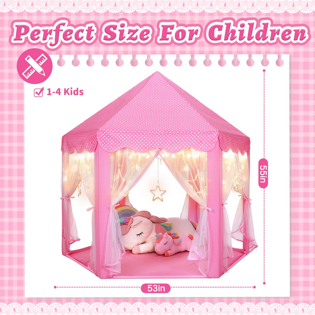 Monobeach Princess Tent Girls Large Playhouse Kids Castle Play Tent with Star Lights Toy for Children Indoor and Outdoor Games, 55'' x 53'' (DxH)