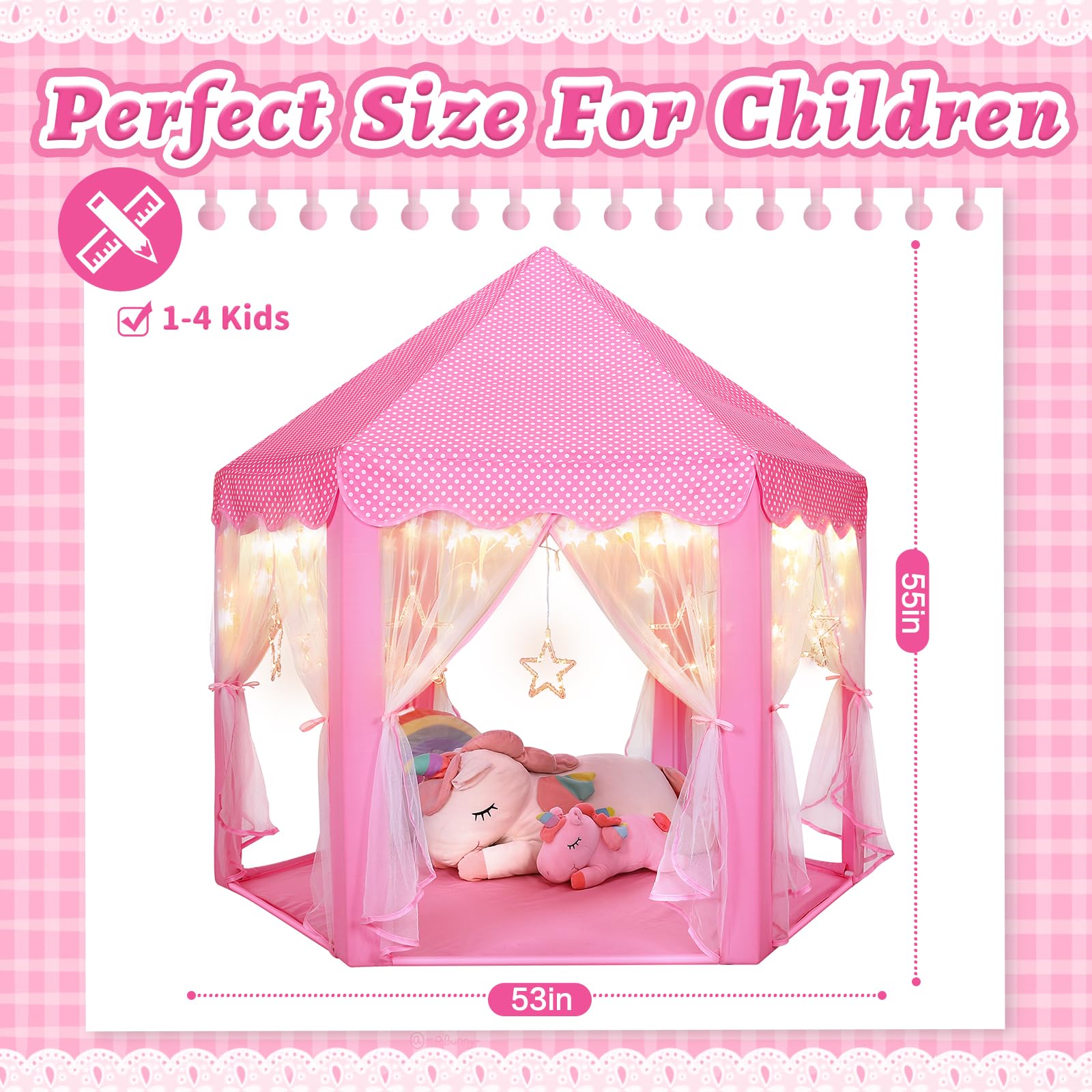 Monobeach Princess Tent Girls Large Playhouse Kids Castle Play Tent with Star Lights Toy for Children Indoor and Outdoor Games, 55'' x 53'' (DxH)