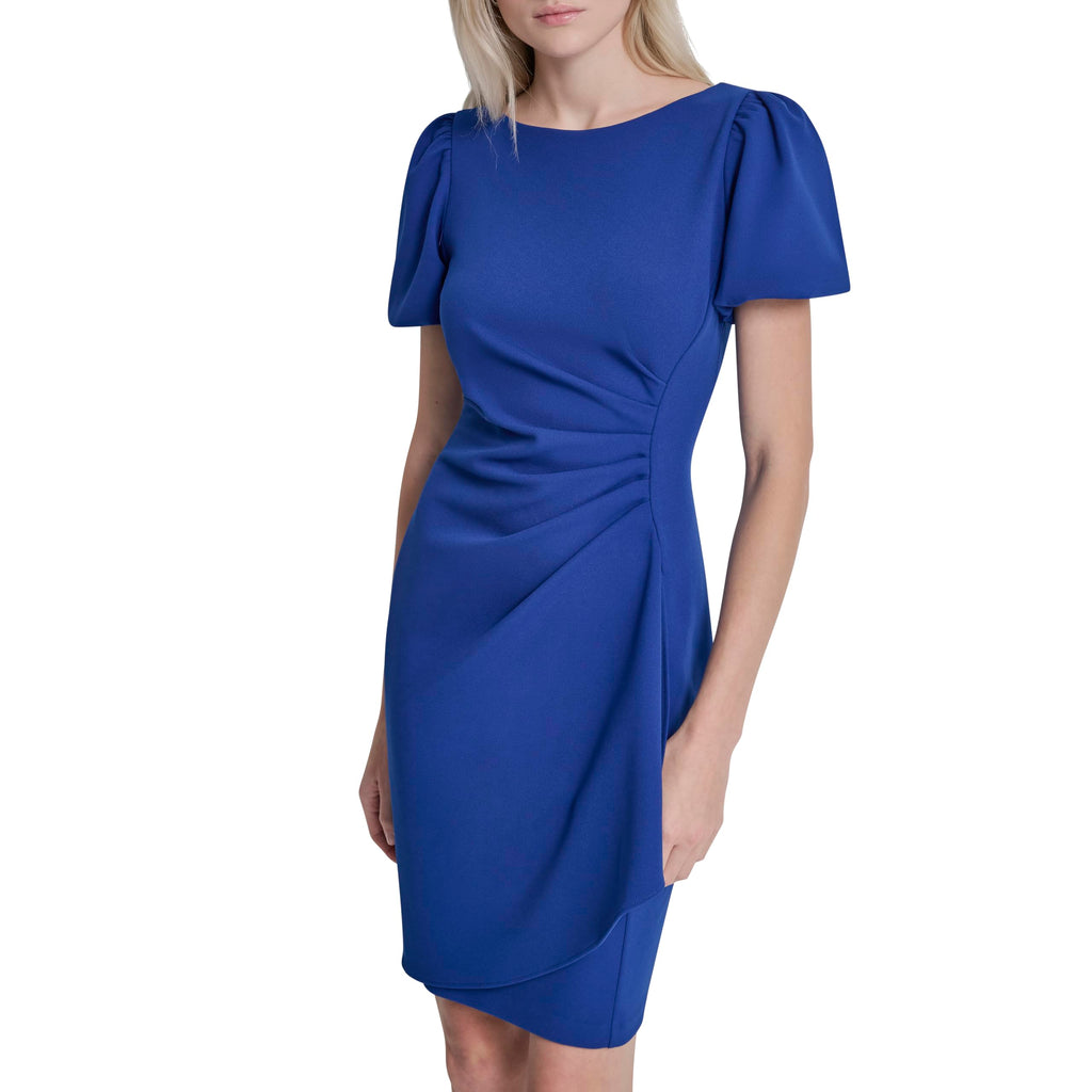 DKNY Women's Short Sleeve Boat Neck Side Ruched Dress