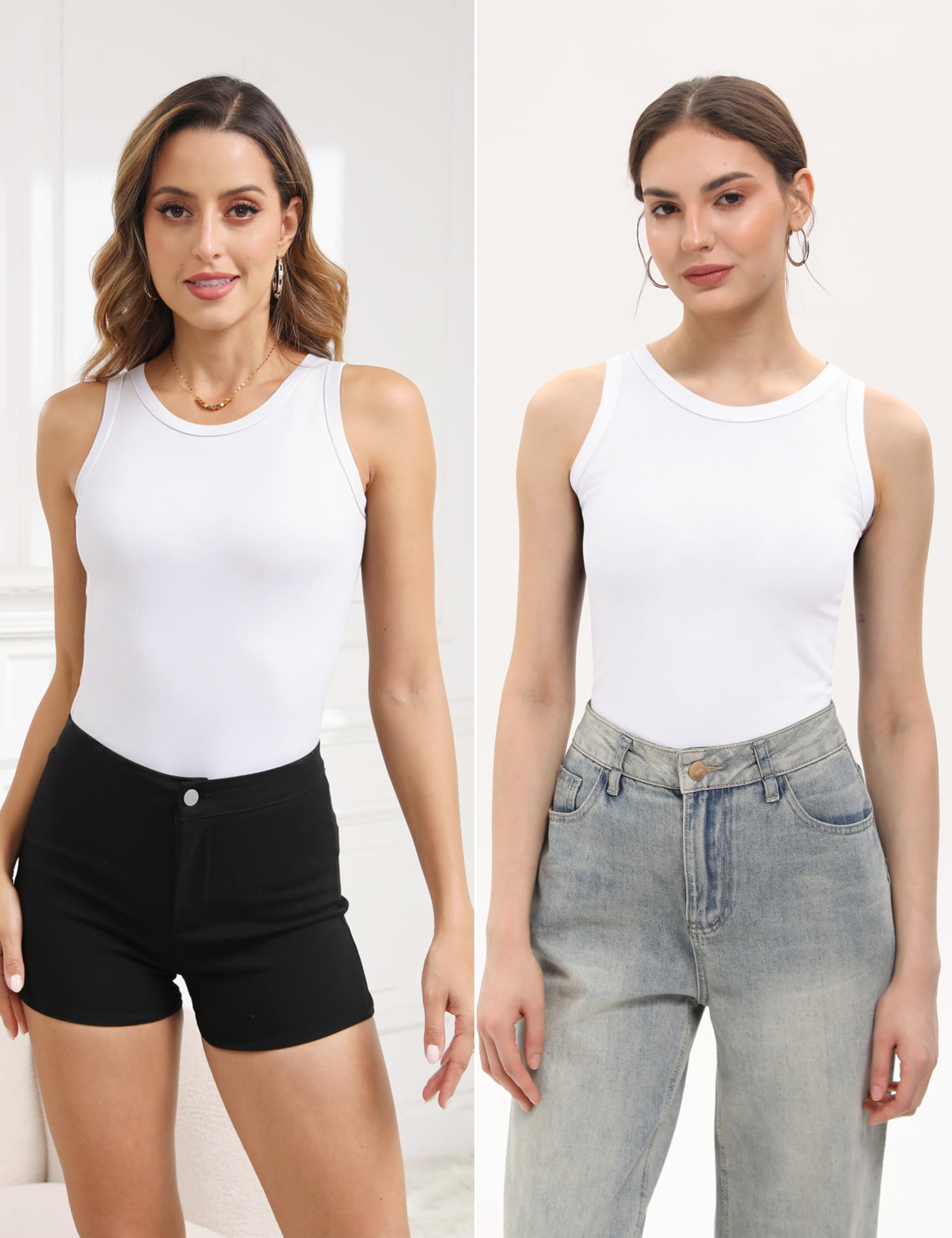 5 Pack Womens Crewneck Tank Tops High Neck Tank Tops Sleeveless Slim Fit Basic Tanks Top Ladies Undershirts