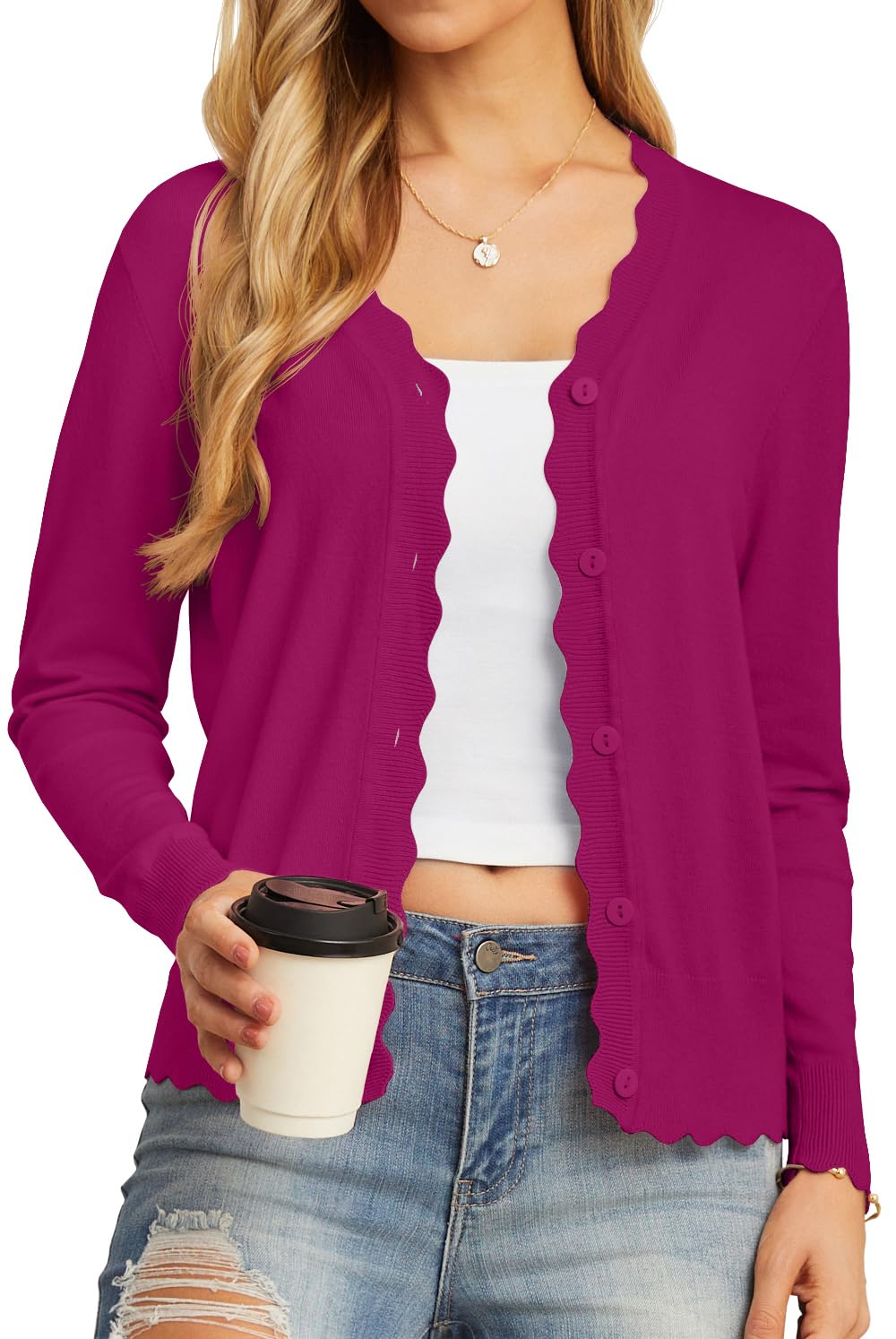 GRECERELLE Women's Long Sleeve V-Neck Button Down Cardigan Knit Shrugs Sweater