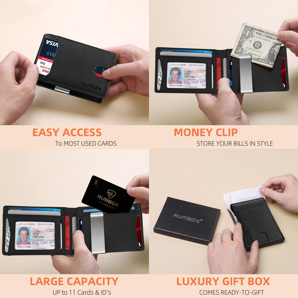 Slim Wallets for Men - Leather Money Clip Mens Wallet - RFID Blocking Front Pocket Bifold Wallet - Thin Credit Card Holder with Gift Box