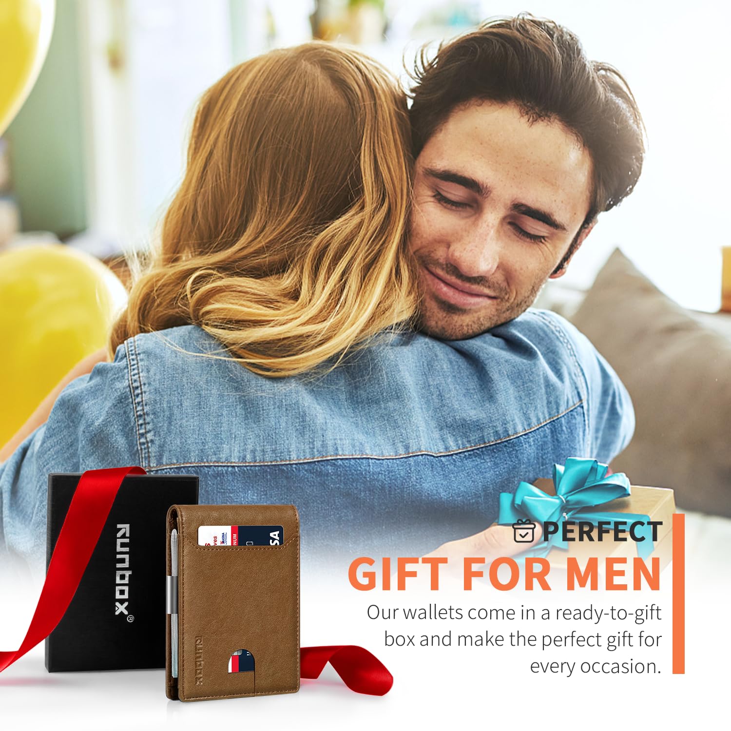 Slim Wallets for Men - Leather Money Clip Mens Wallet - RFID Blocking Front Pocket Bifold Wallet - Thin Credit Card Holder with Gift Box