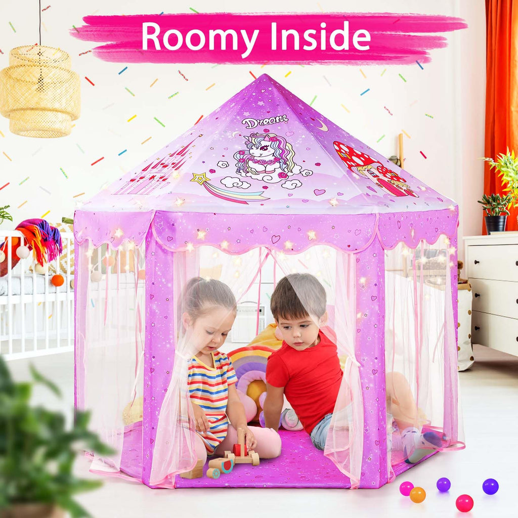 Monobeach Princess Tent Girls Large Playhouse Kids Castle Play Tent with Star Lights Toy for Children Indoor and Outdoor Games, 55'' x 53'' (DxH)