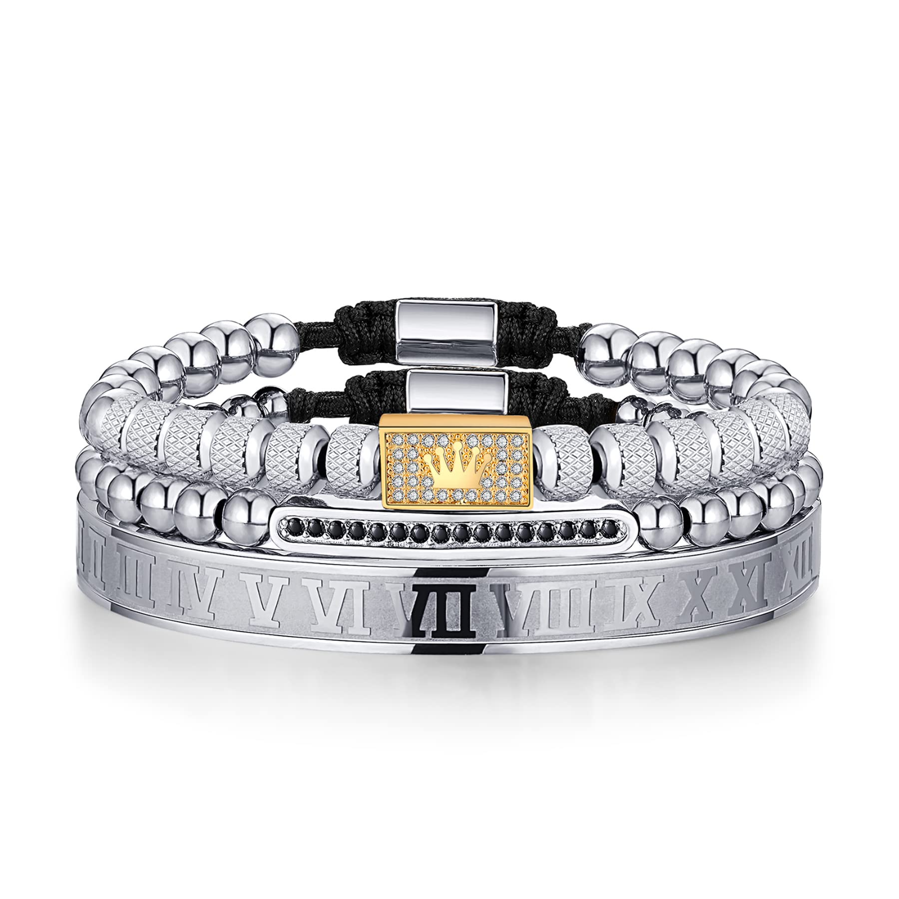 3PCS Stainless Steel Bracelets for Men Gold Roman Numeral Bangle Bracelet Twisted Cable Bracelet Adjustable Cuff Bracelet Mens Luxury Jewelry Bracelets Gifts