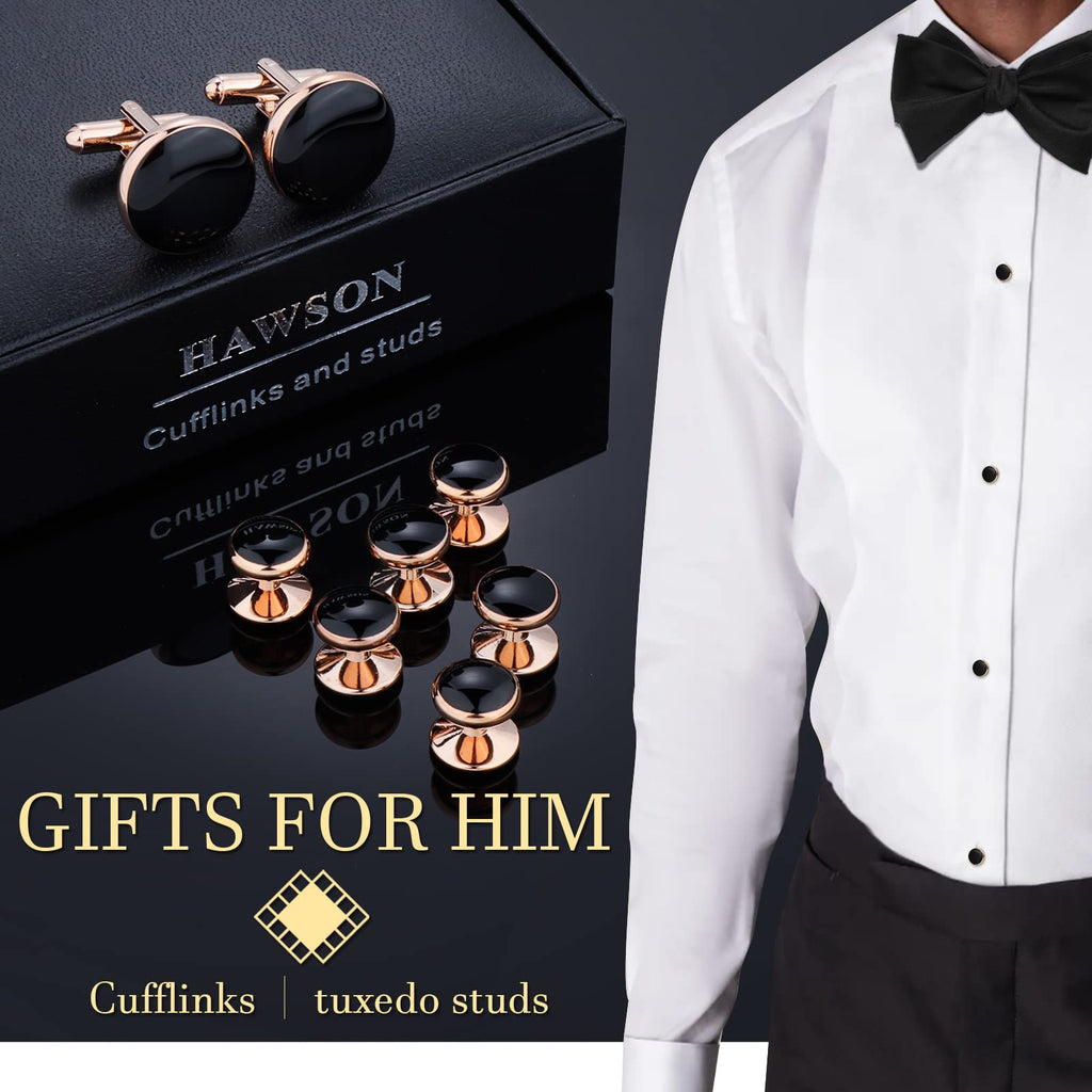 Men’s Cufflinks and Tuxedo Studs Set with Gift Box; Men’s Jewelry or Accessories Suitable for Black Suit White Shirts Vest and Red Bow tie on Wedding or Anniversary and Birthday