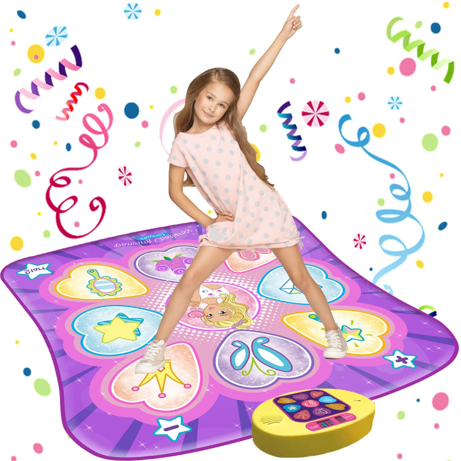 SUNLIN Dance Mat - Rhythm Step Play Mat - Dance Game Toy Pad with LED Lights, Gift for Kids Girls 3-12, Adjustable Volume, Built-in Music, 3 Challenge Levels