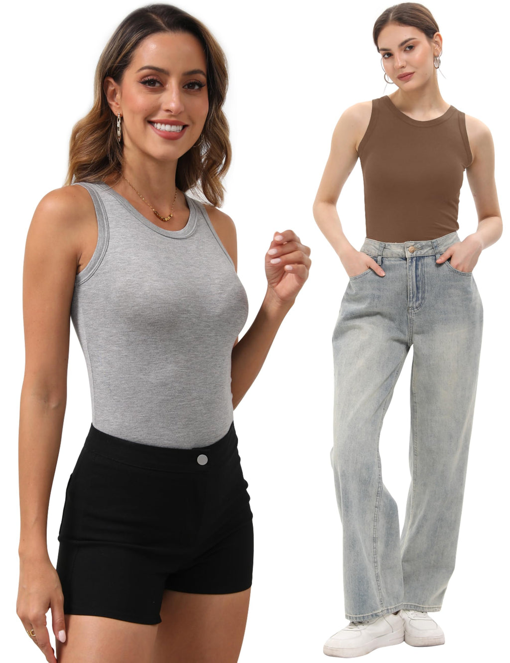 5 Pack Womens Crewneck Tank Tops High Neck Tank Tops Sleeveless Slim Fit Basic Tanks Top Ladies Undershirts