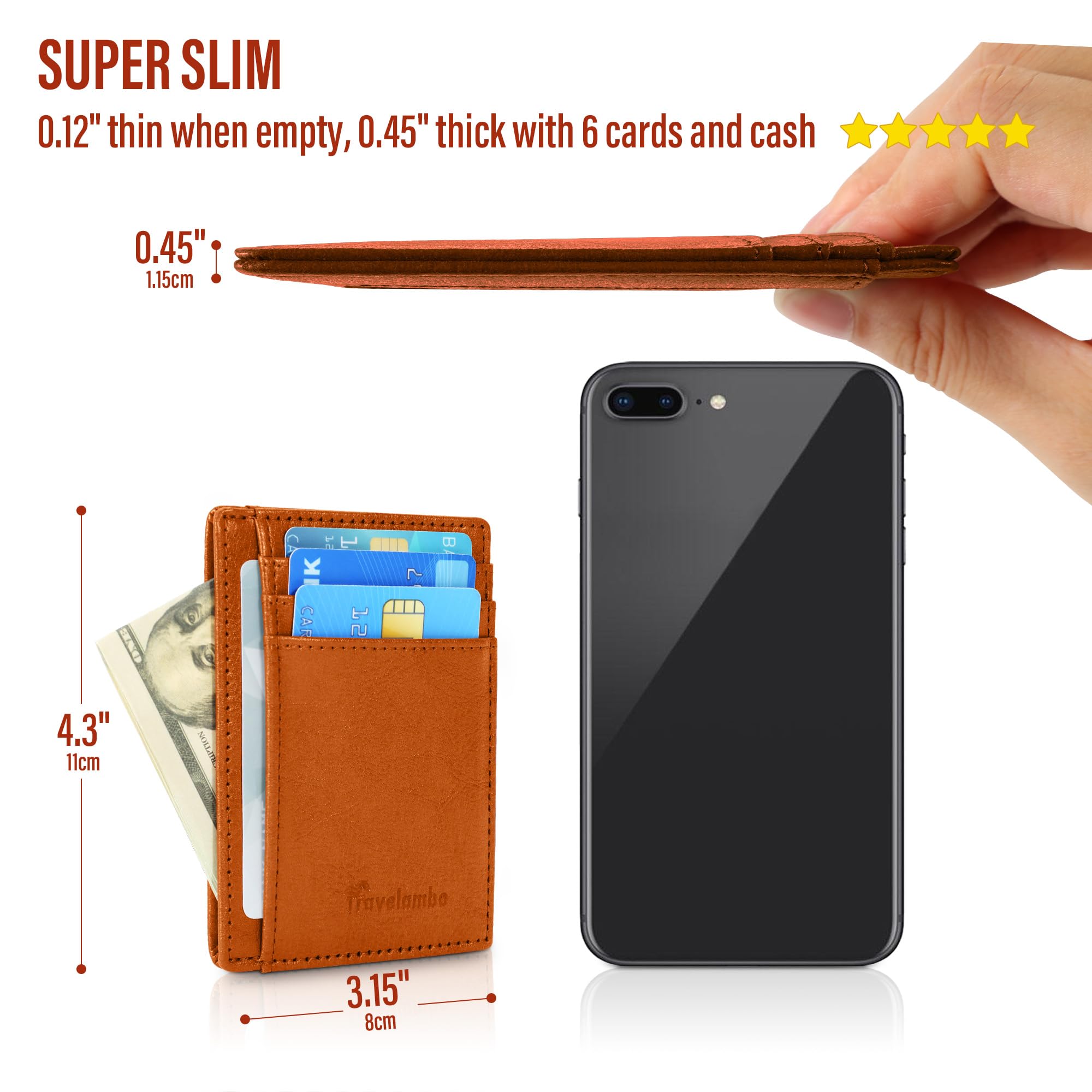 Slim Wallet Front Pocket Minimalist Leather RFID Blocking Medium Size
