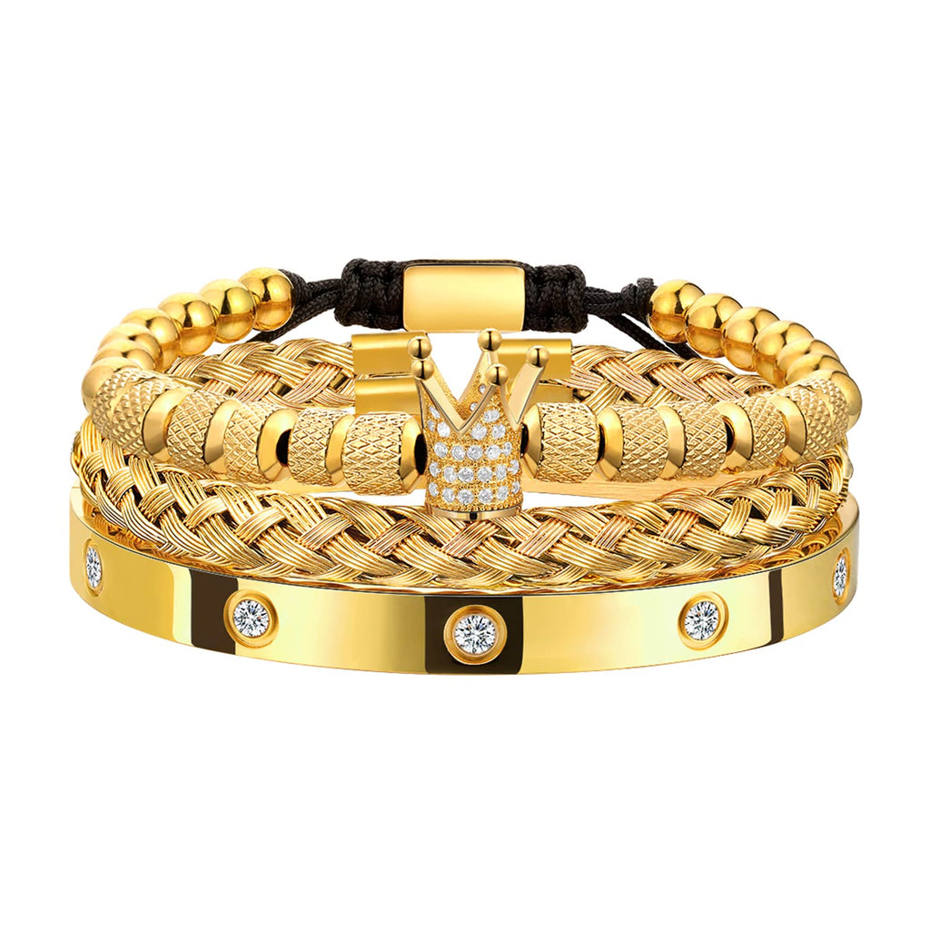 3PCS Stainless Steel Bracelets for Men Gold Roman Numeral Bangle Bracelet Twisted Cable Bracelet Adjustable Cuff Bracelet Mens Luxury Jewelry Bracelets Gifts