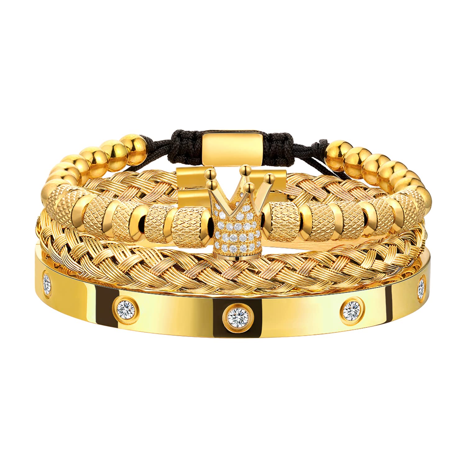 3PCS Stainless Steel Bracelets for Men Gold Roman Numeral Bangle Bracelet Twisted Cable Bracelet Adjustable Cuff Bracelet Mens Luxury Jewelry Bracelets Gifts