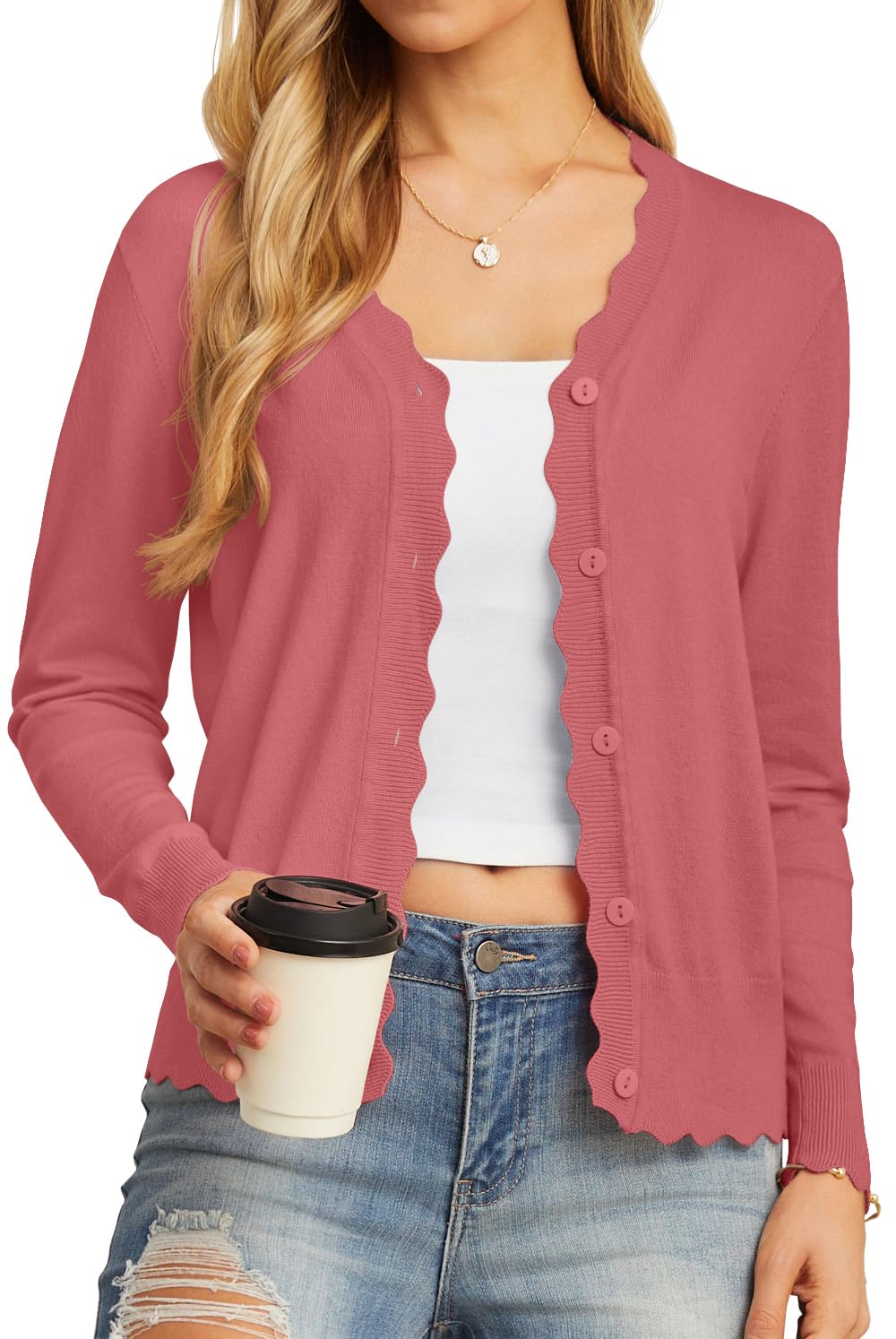 GRECERELLE Women's Long Sleeve V-Neck Button Down Cardigan Knit Shrugs Sweater