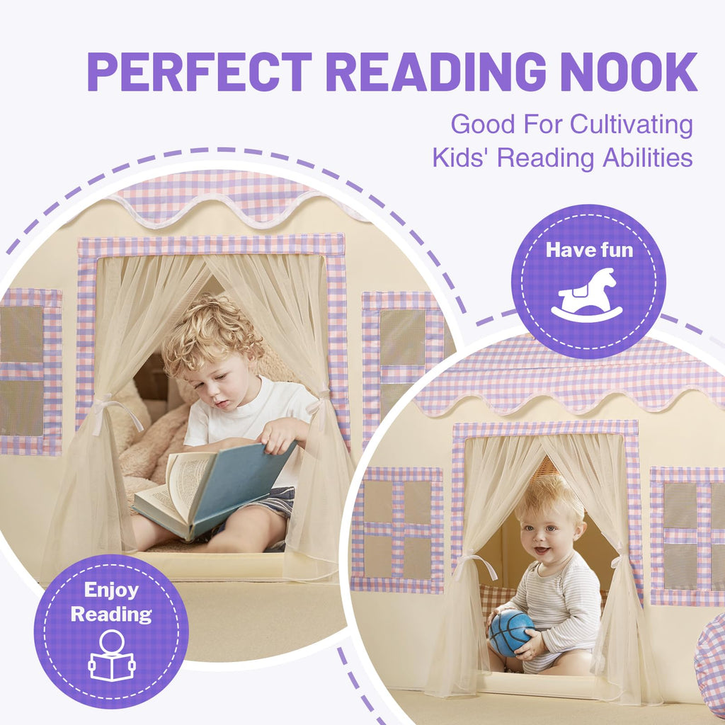 Kids Play Tent Indoor: with Mat, Tassel Garland, Star Lights - Girl Tent Indoor Playhouse for Kids Toys for Boy Girl Birthday Gift