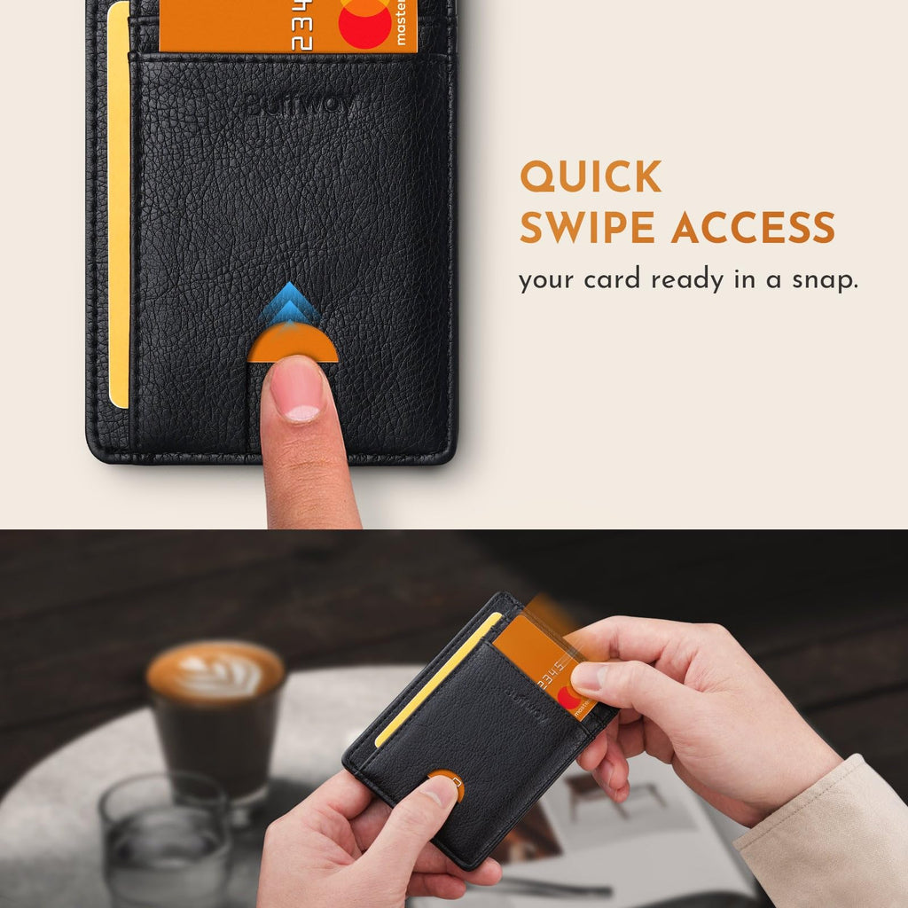 Slim Minimalist Front Pocket RFID Blocking Leather Wallets for Men and Women - Carbon Fiber Black