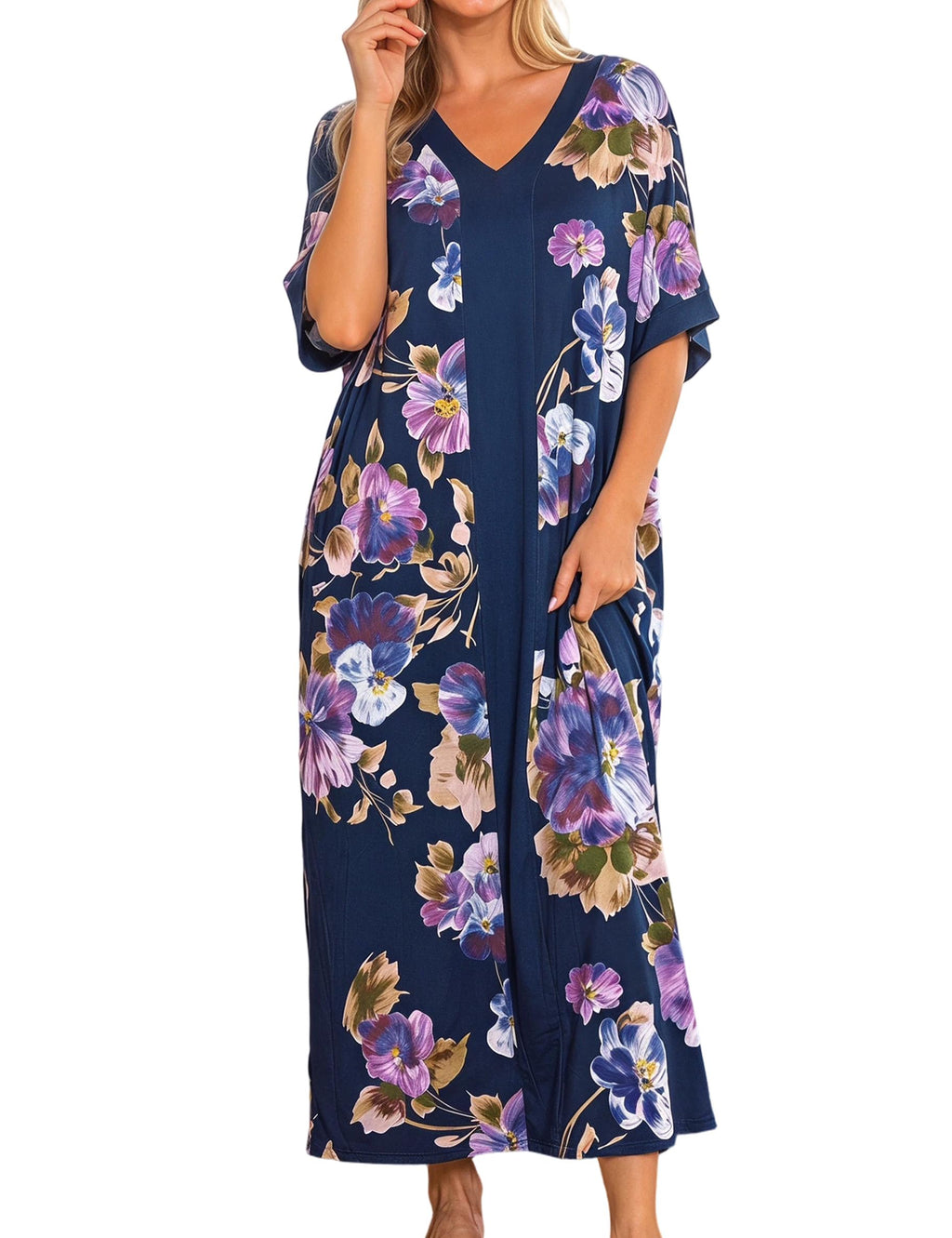 Women Nightgowns Cotton Caftan House Dress Short Sleeve Sleepwear Vacation Beach Moo Moos Dress with Pockets