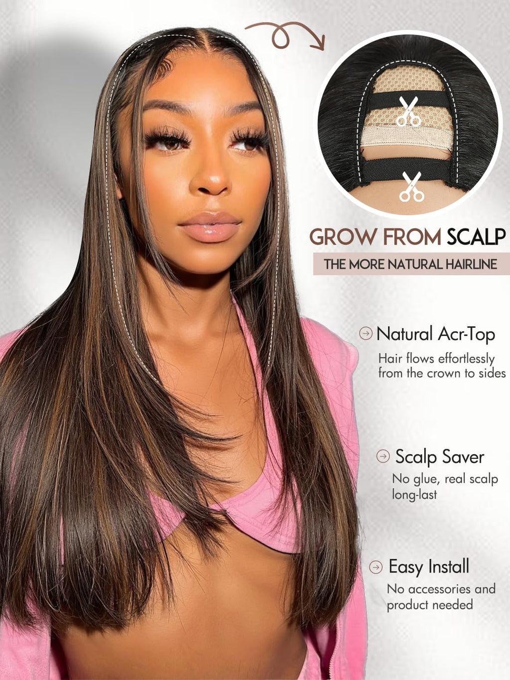 Yaki Straight Layered U Part Wigs V Part Glueless Clip in Half Wigs for Women Realistic Natural Looking Heat Resistant Synthetic Hair(24inch,Natural Black)
