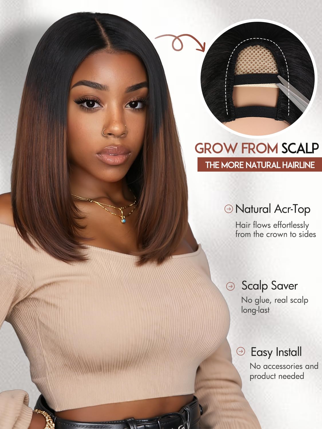 Yaki Straight Layered U Part Wigs V Part Glueless Clip in Half Wigs for Women Realistic Natural Looking Heat Resistant Synthetic Hair(24inch,Natural Black)