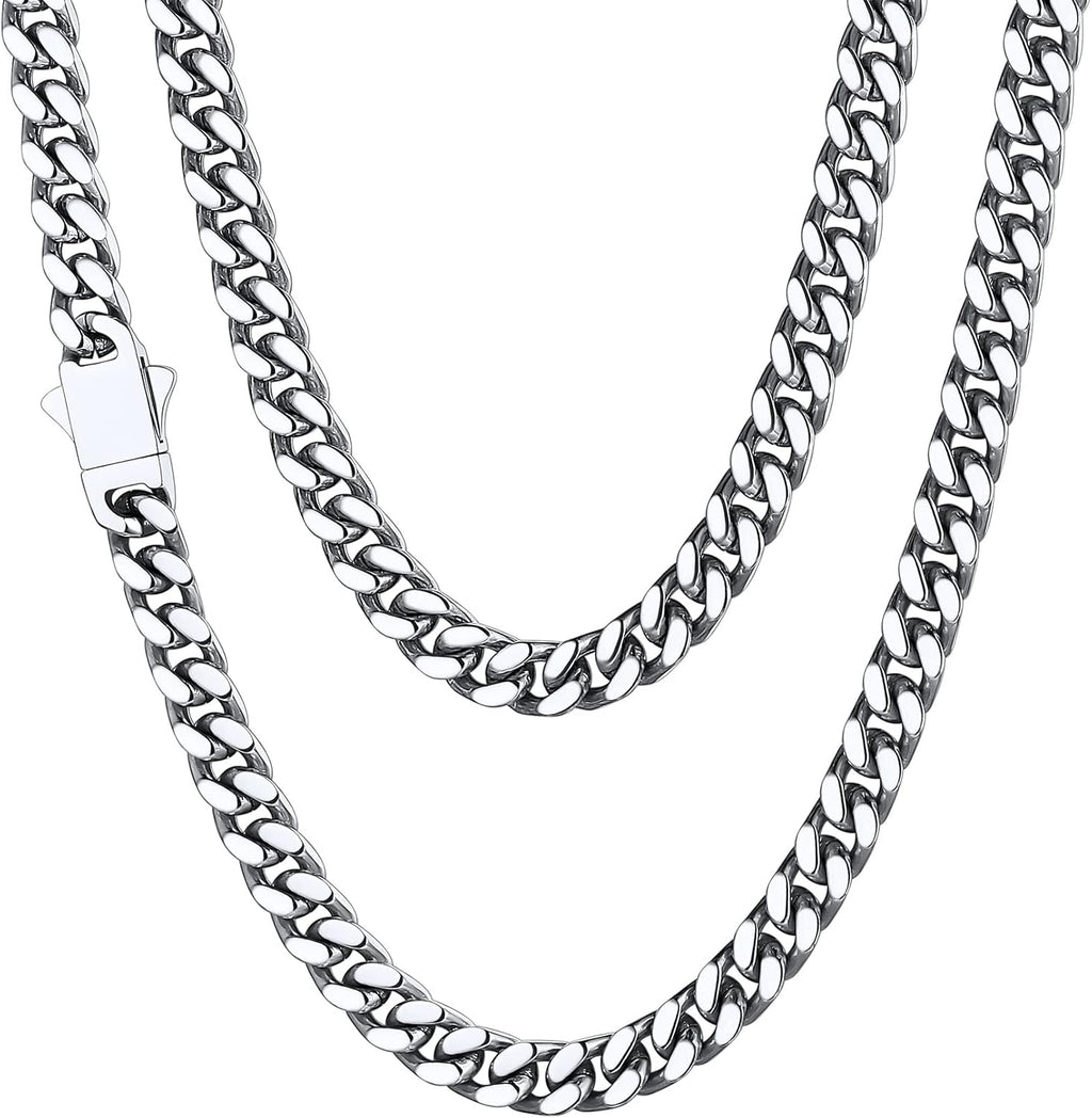 Stainless Steel Mens Cuban Link Chain, Black/ 18K Gold Plated Miami Cuban Chain Necklace, 5mm/7mm/9mm/12mm/14mm Width, No Tarnish& Durable Hip Hop Mens Jewelry, 18"-30", Send Gift Box