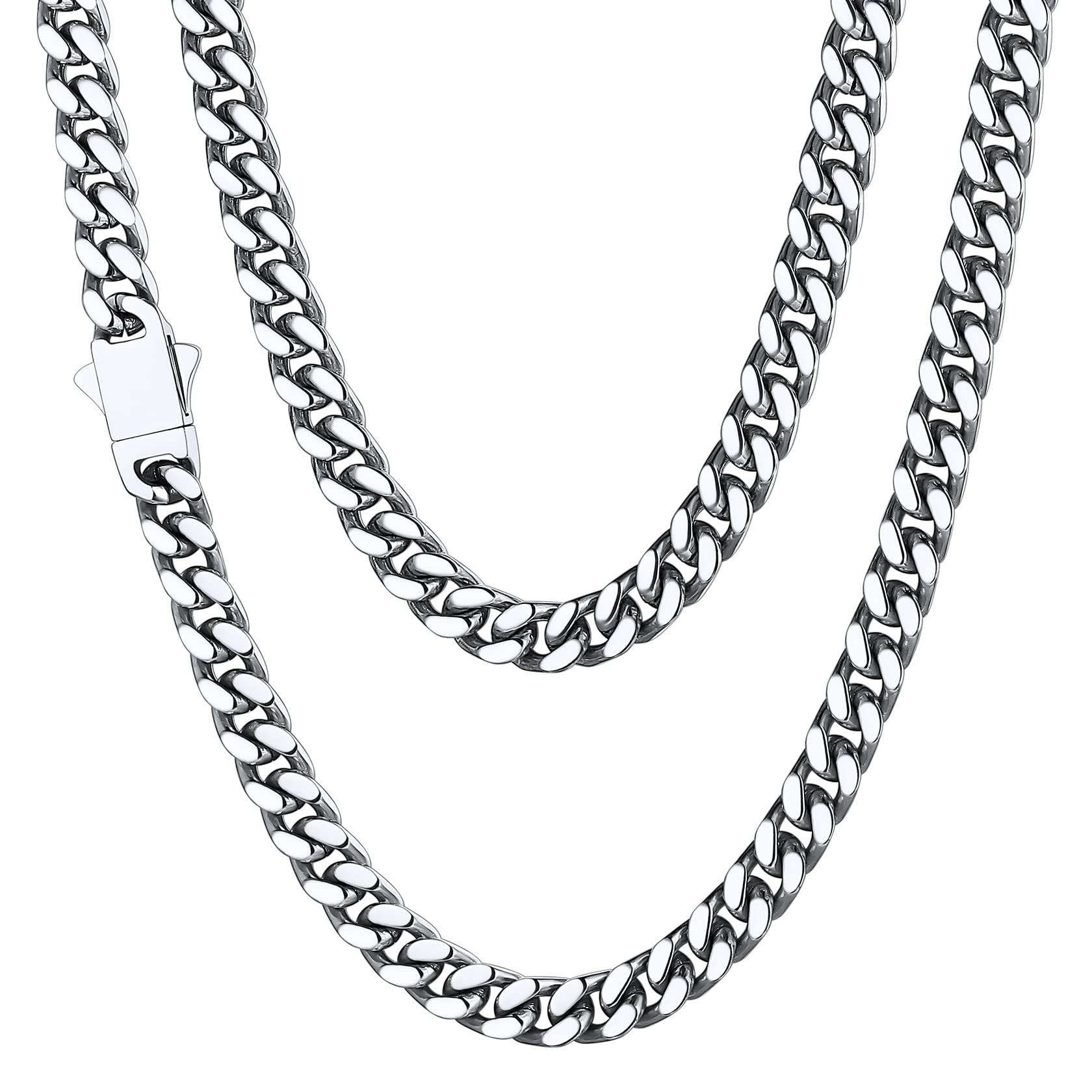 Stainless Steel Mens Cuban Link Chain, Black/ 18K Gold Plated Miami Cuban Chain Necklace, 5mm/7mm/9mm/12mm/14mm Width, No Tarnish& Durable Hip Hop Mens Jewelry, 18"-30", Send Gift Box