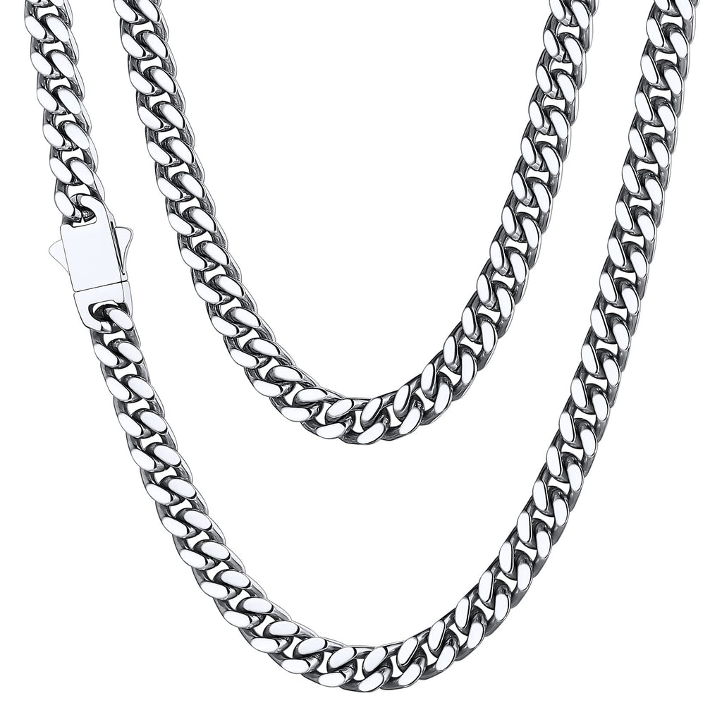 Stainless Steel Mens Cuban Link Chain, Black/ 18K Gold Plated Miami Cuban Chain Necklace, 5mm/7mm/9mm/12mm/14mm Width, No Tarnish& Durable Hip Hop Mens Jewelry, 18"-30", Send Gift Box