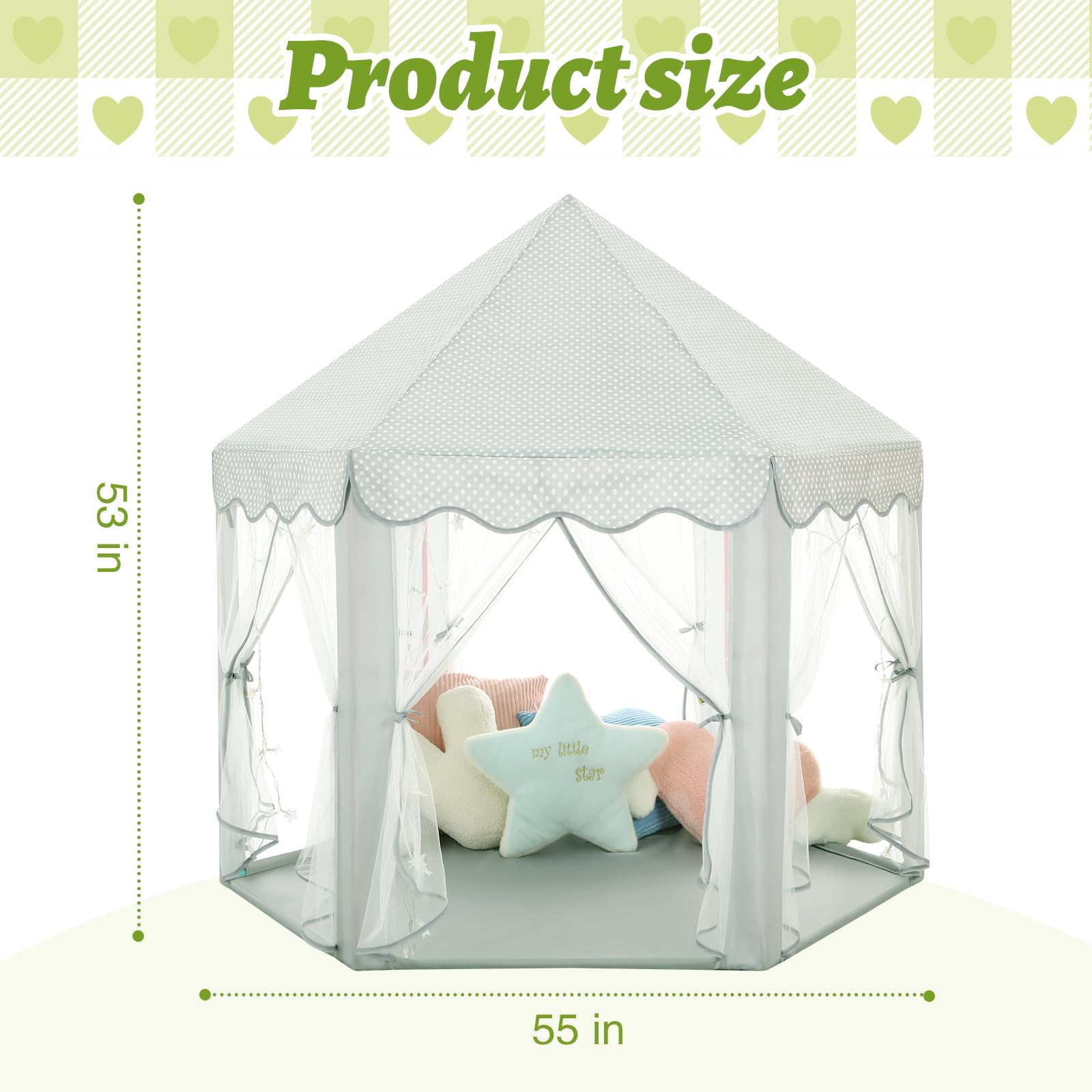 Monobeach Princess Tent Girls Large Playhouse Kids Castle Play Tent with Star Lights Toy for Children Indoor and Outdoor Games, 55'' x 53'' (DxH)