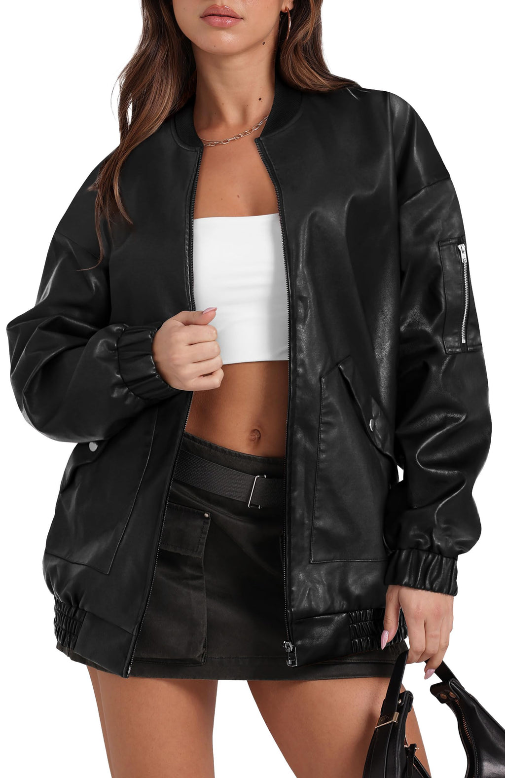 Leather Jacket Women Faux Oversized Motorcycle Bomber Coats 2025 Fall Fashion Outfits Winter Clothes