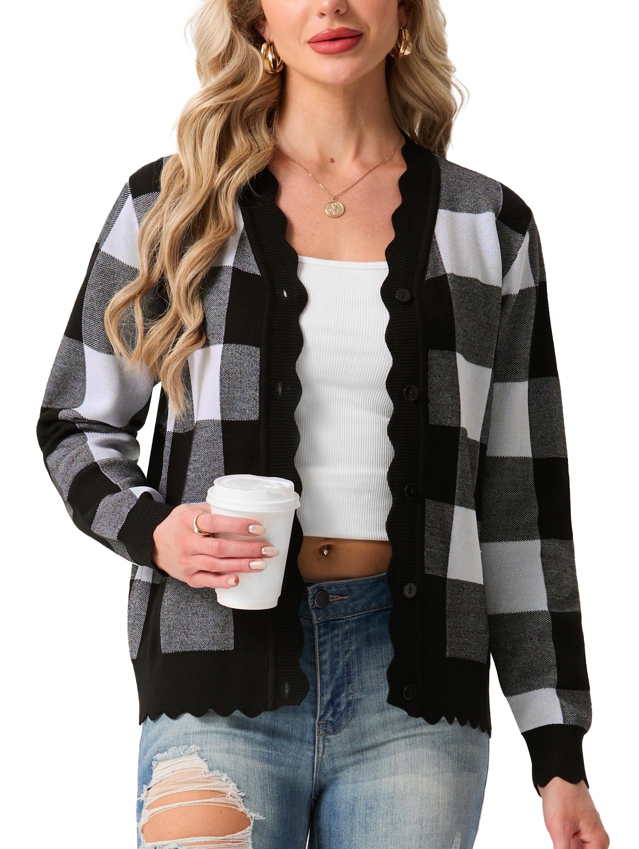 GRECERELLE Women's Long Sleeve V-Neck Button Down Cardigan Knit Shrugs Sweater