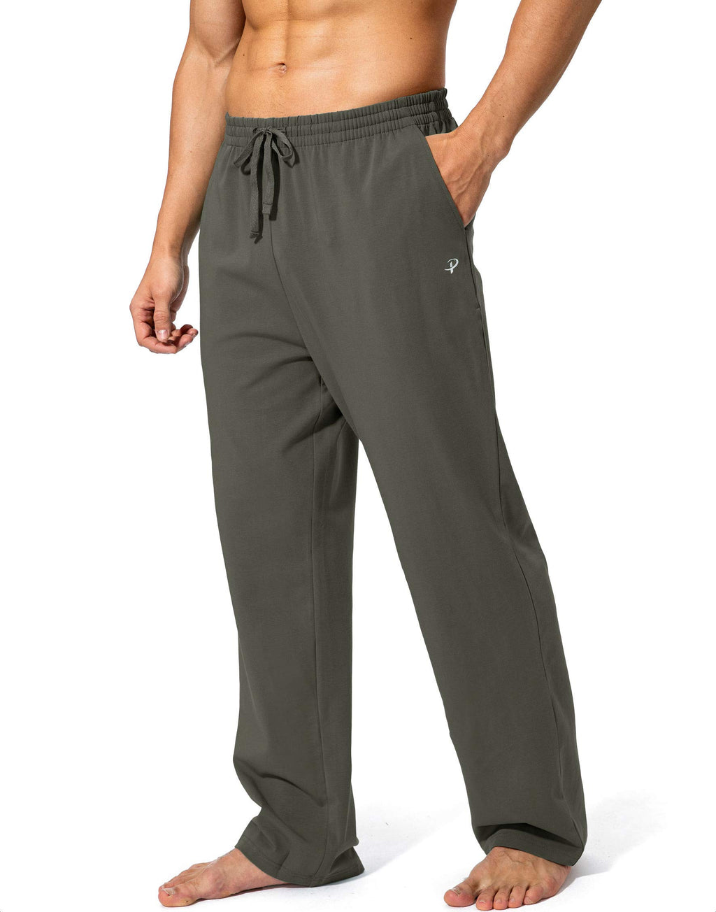 Men's Cotton Yoga Sweatpants Athletic Lounge Pants Open Bottom Casual Jersey Pants for Men with Pockets