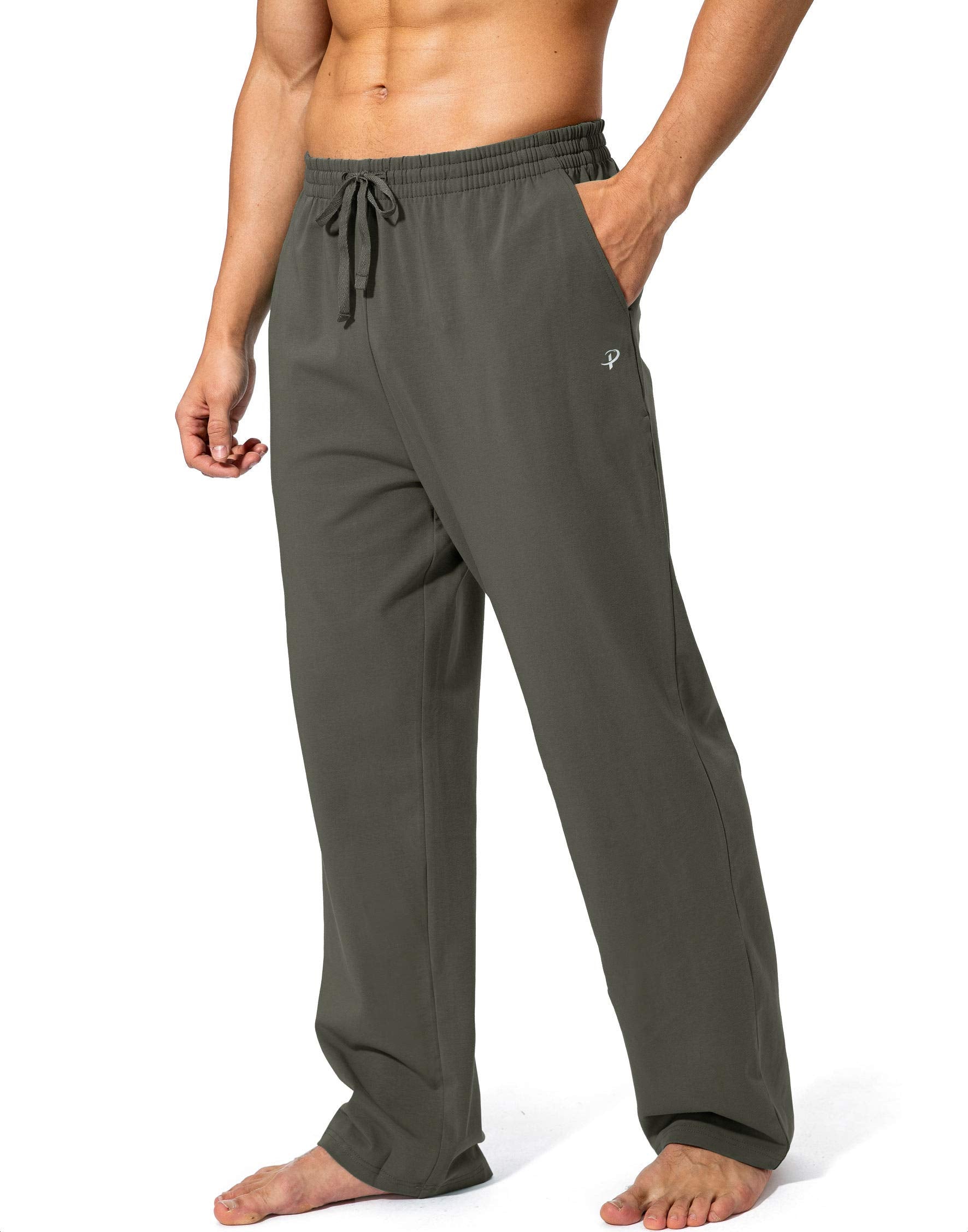 Men's Cotton Yoga Sweatpants Athletic Lounge Pants Open Bottom Casual Jersey Pants for Men with Pockets