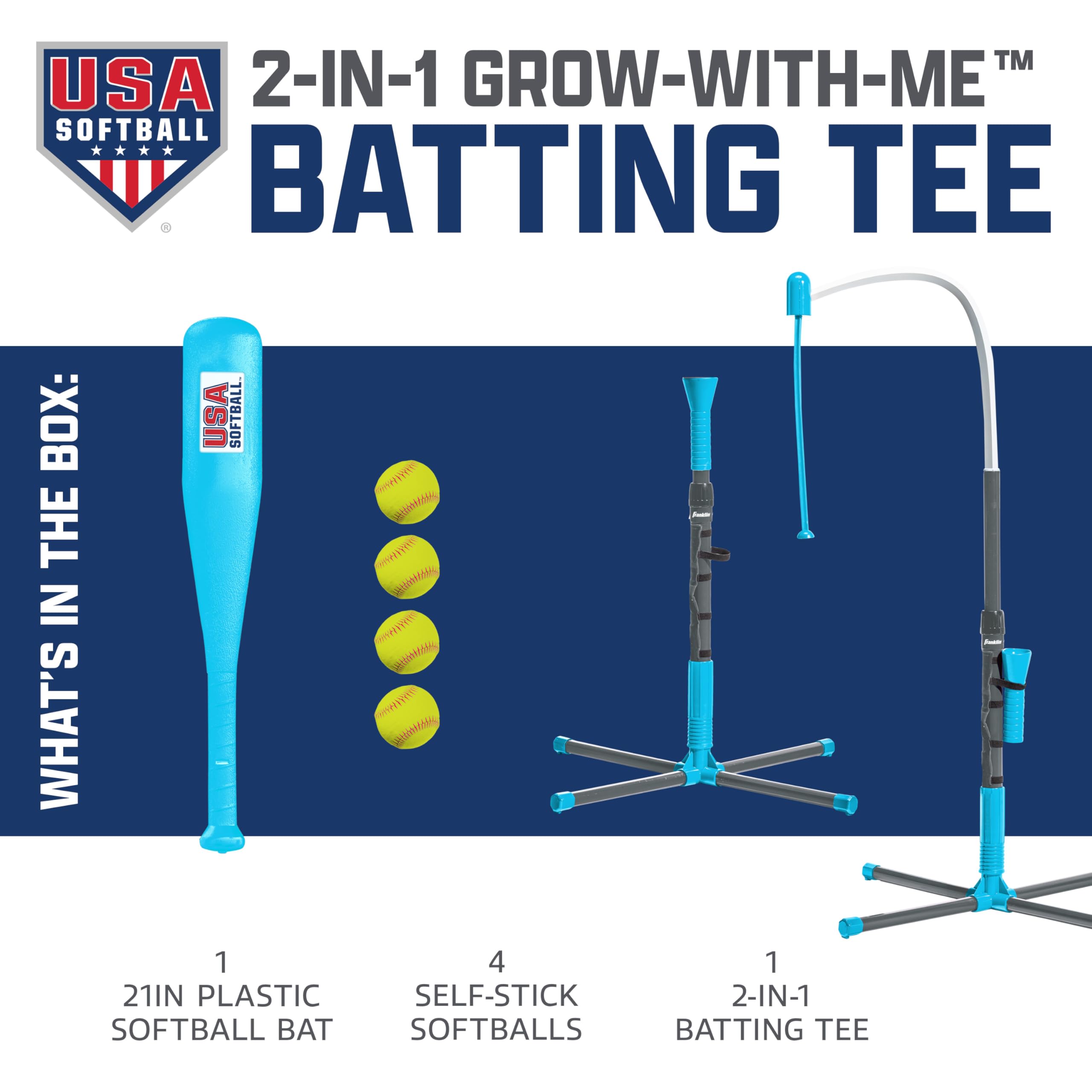 Franklin Sports Grow-with-Me Kids Baseball Batting Tee + Stand Set for Youth + Toddlers - Youth Baseball, Softball + Teeball Hitting Tee Set for Boys + Girls