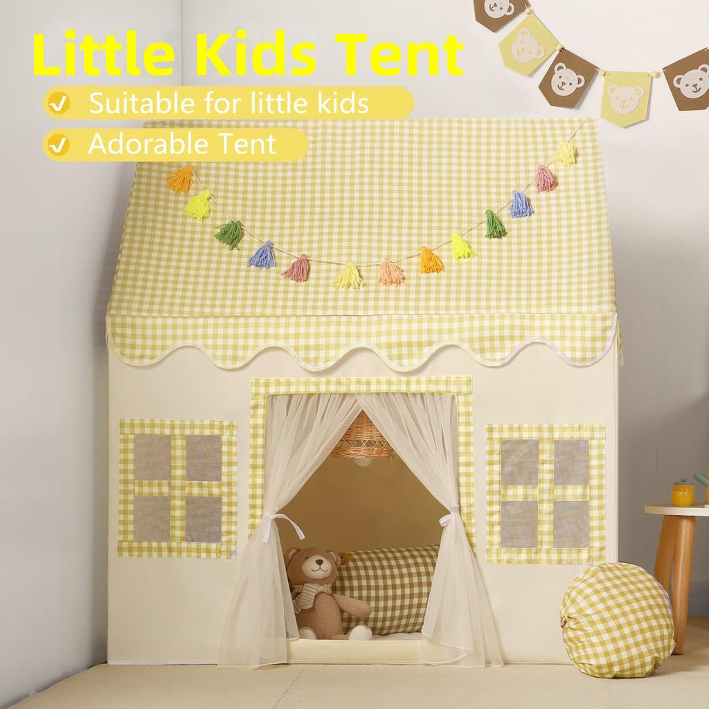 Kids Play Tent Indoor: with Mat, Tassel Garland, Star Lights - Girl Tent Indoor Playhouse for Kids Toys for Boy Girl Birthday Gift