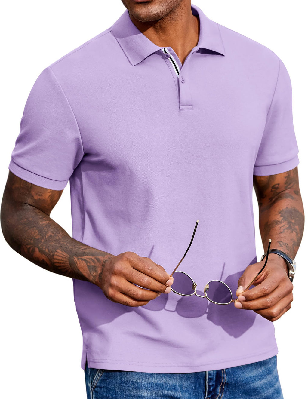 Men's Polo Shirts Short Sleeve Cotton Pique Casual Button T Shirts Classic Fit Collared Golf Shirts
