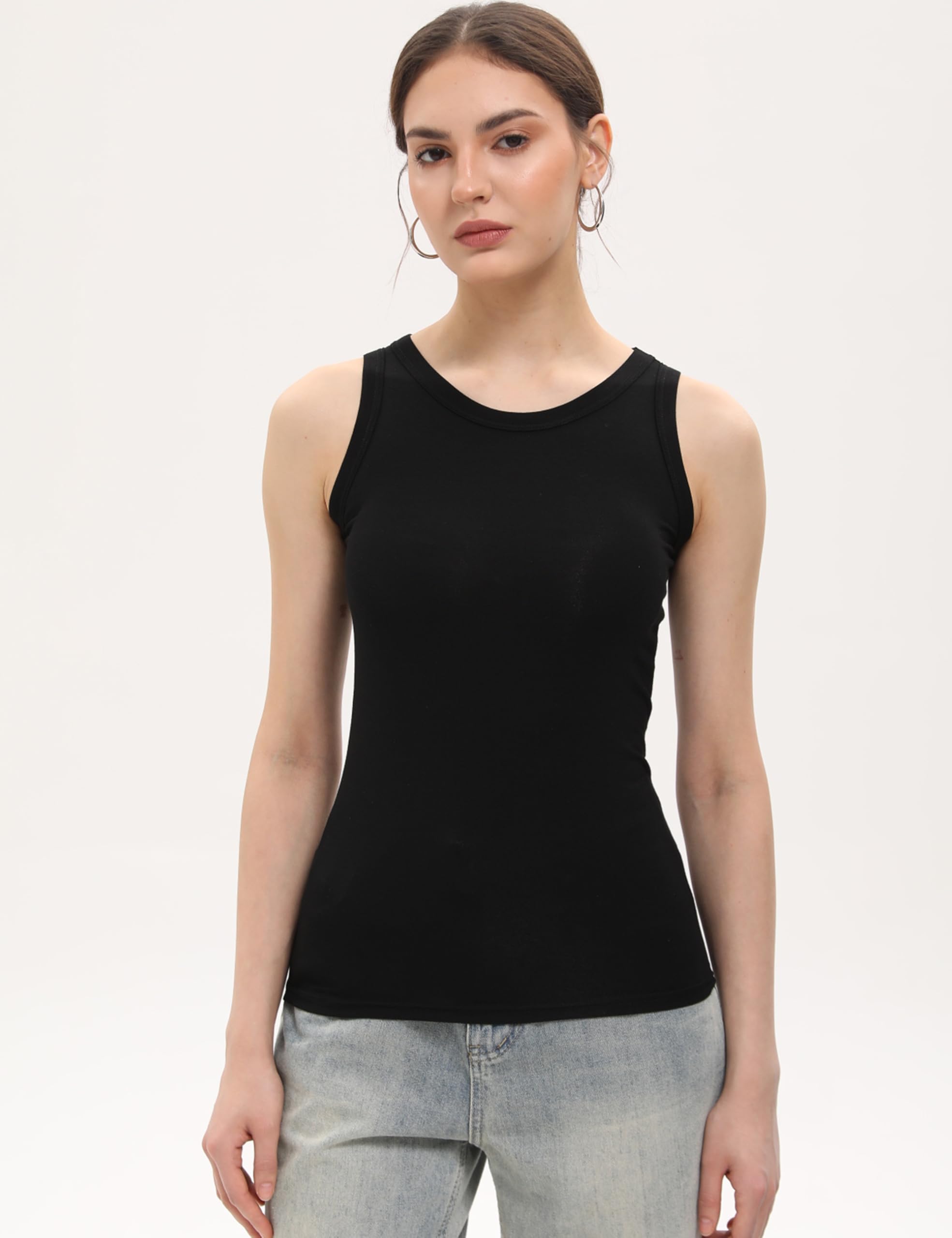 5 Pack Womens Crewneck Tank Tops High Neck Tank Tops Sleeveless Slim Fit Basic Tanks Top Ladies Undershirts