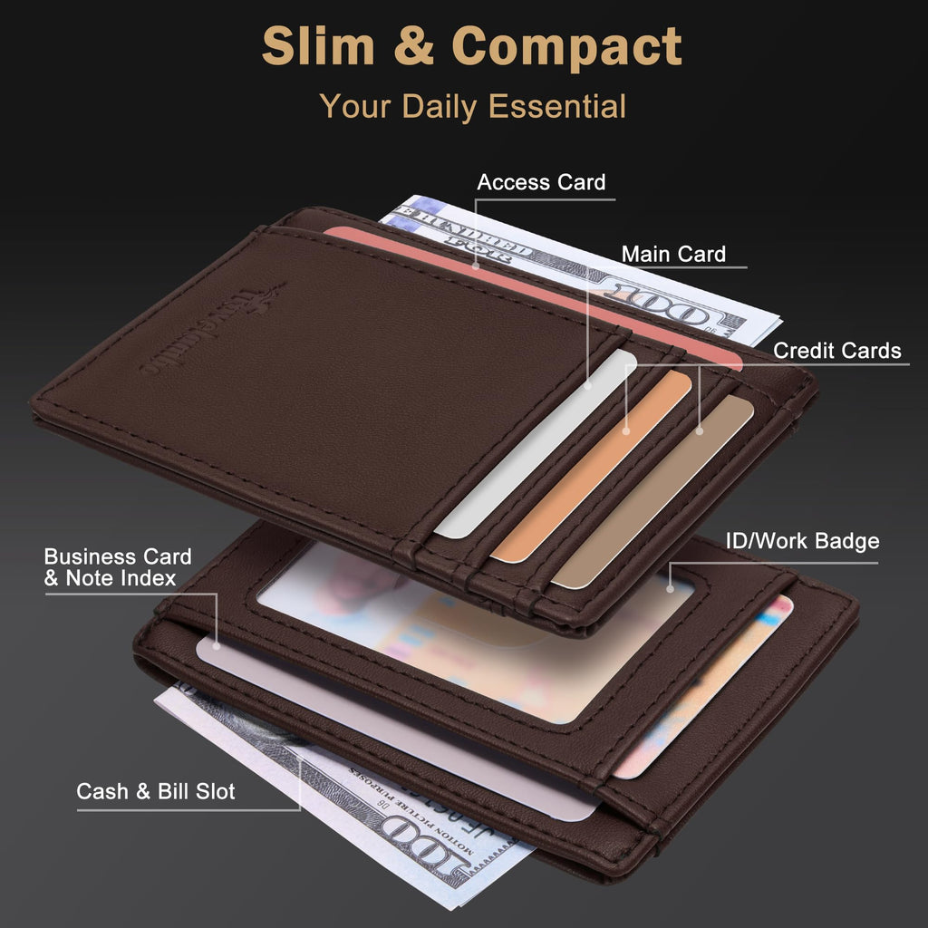 Slim Wallet Front Pocket Minimalist Leather RFID Blocking Medium Size