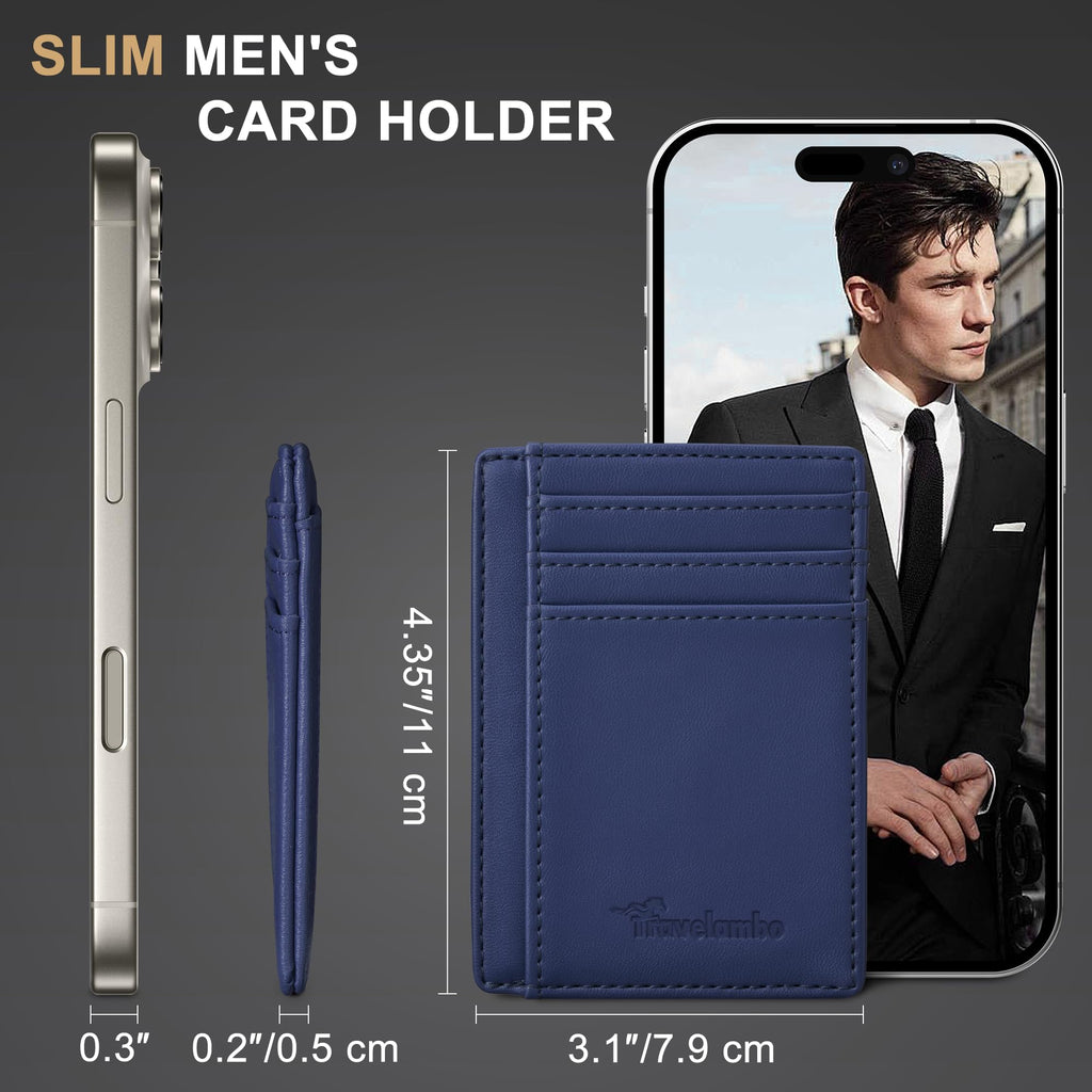Slim Wallet Front Pocket Minimalist Leather RFID Blocking Medium Size