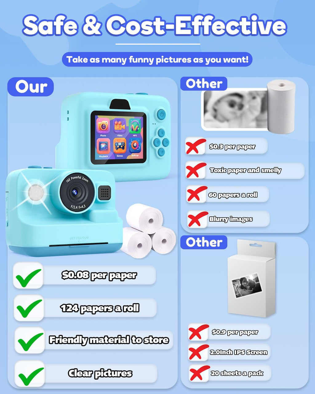 Dylanto Kids Camera Instant Print,1080P Kids Instant Cameras that Print Photos,Christmas Birthday Gifts for Girls Age 3-12,Portable Toy for 3 4 5 6 7 8 9 10 Year Old Girls Boys Pink
